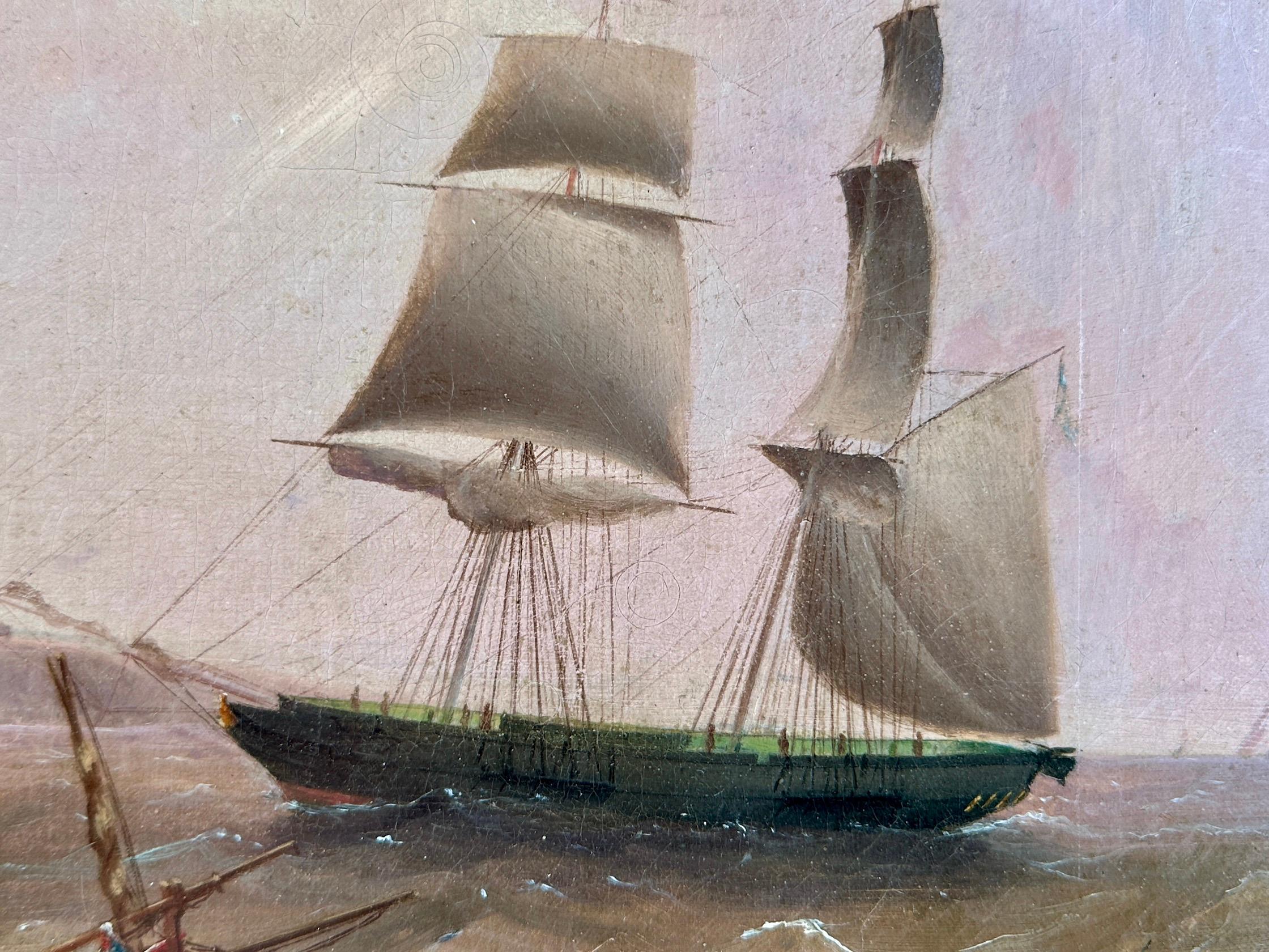 English 19th century portrait of the Clipper ship Crescent at sea in full sail For Sale 3