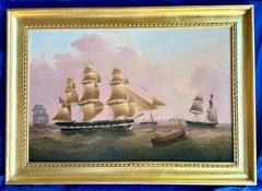 Antique English 19th century portrait of the Clipper ship Crescent at sea in full sail