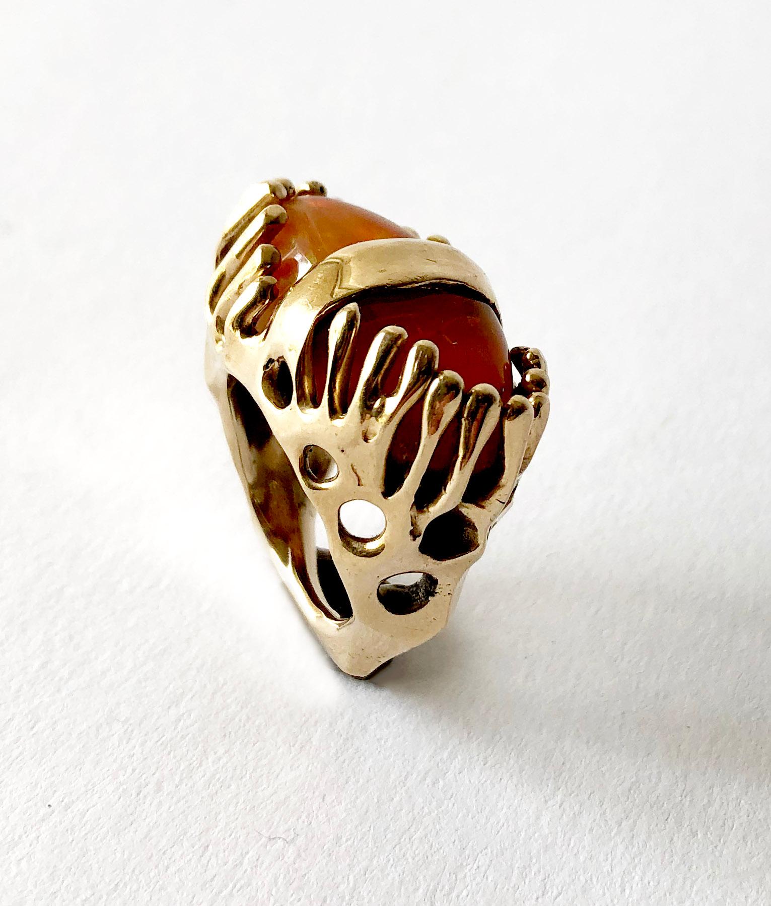 Artisan John M. Morgan 14 Karat Gold Orange Fire Opal Organic Modern Studio Ring
