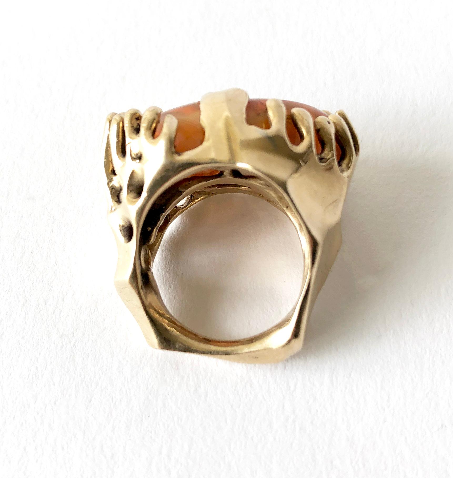 Tumbled John M. Morgan 14 Karat Gold Orange Fire Opal Organic Modern Studio Ring