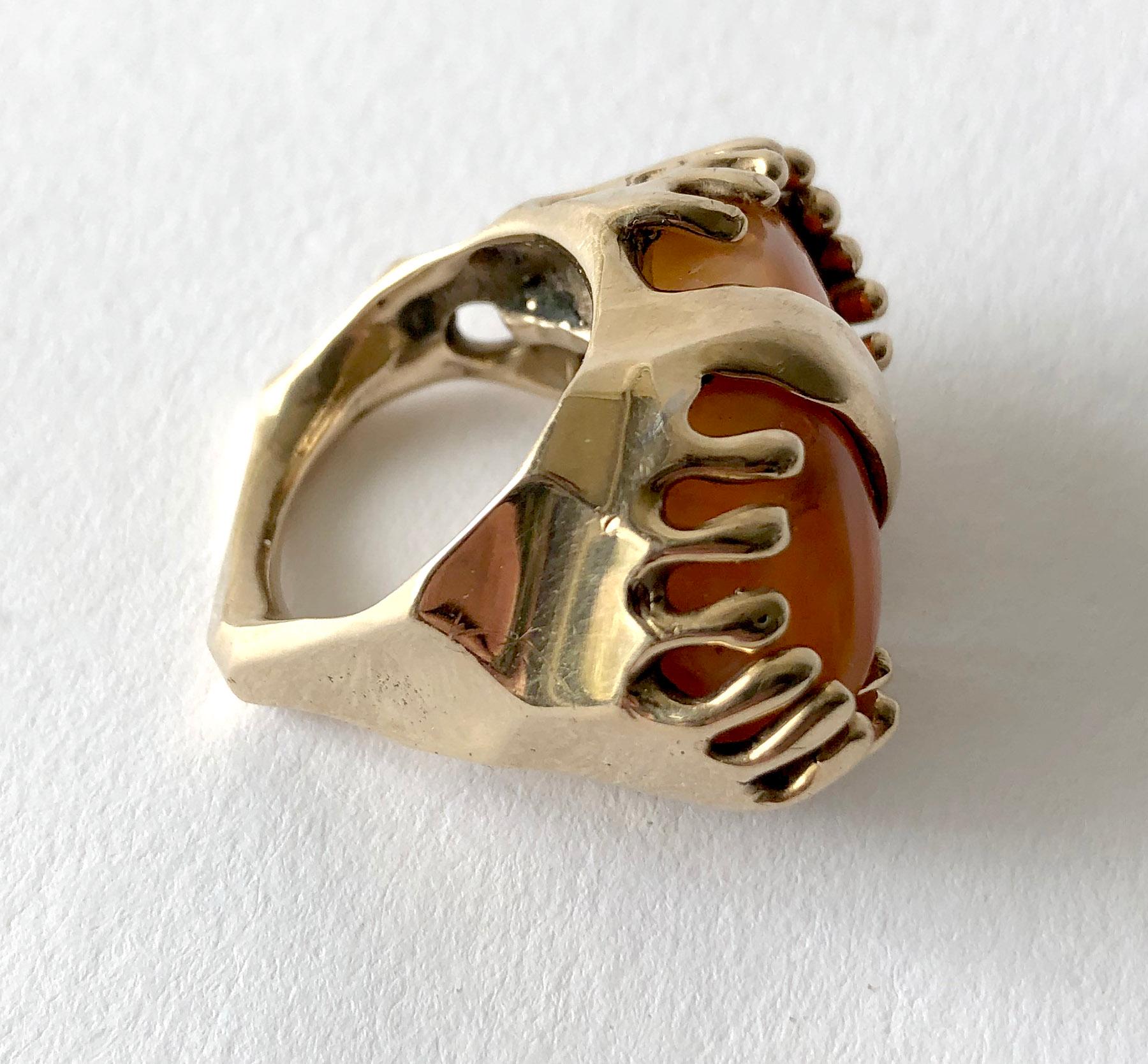 John M. Morgan 14 Karat Gold Orange Fire Opal Organic Modern Studio Ring In Good Condition In Palm Springs, CA