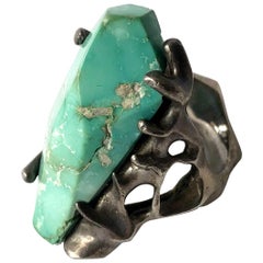 Vintage 1970s John M. Morgan Sterling Silver Turquoise Brutalist Ring