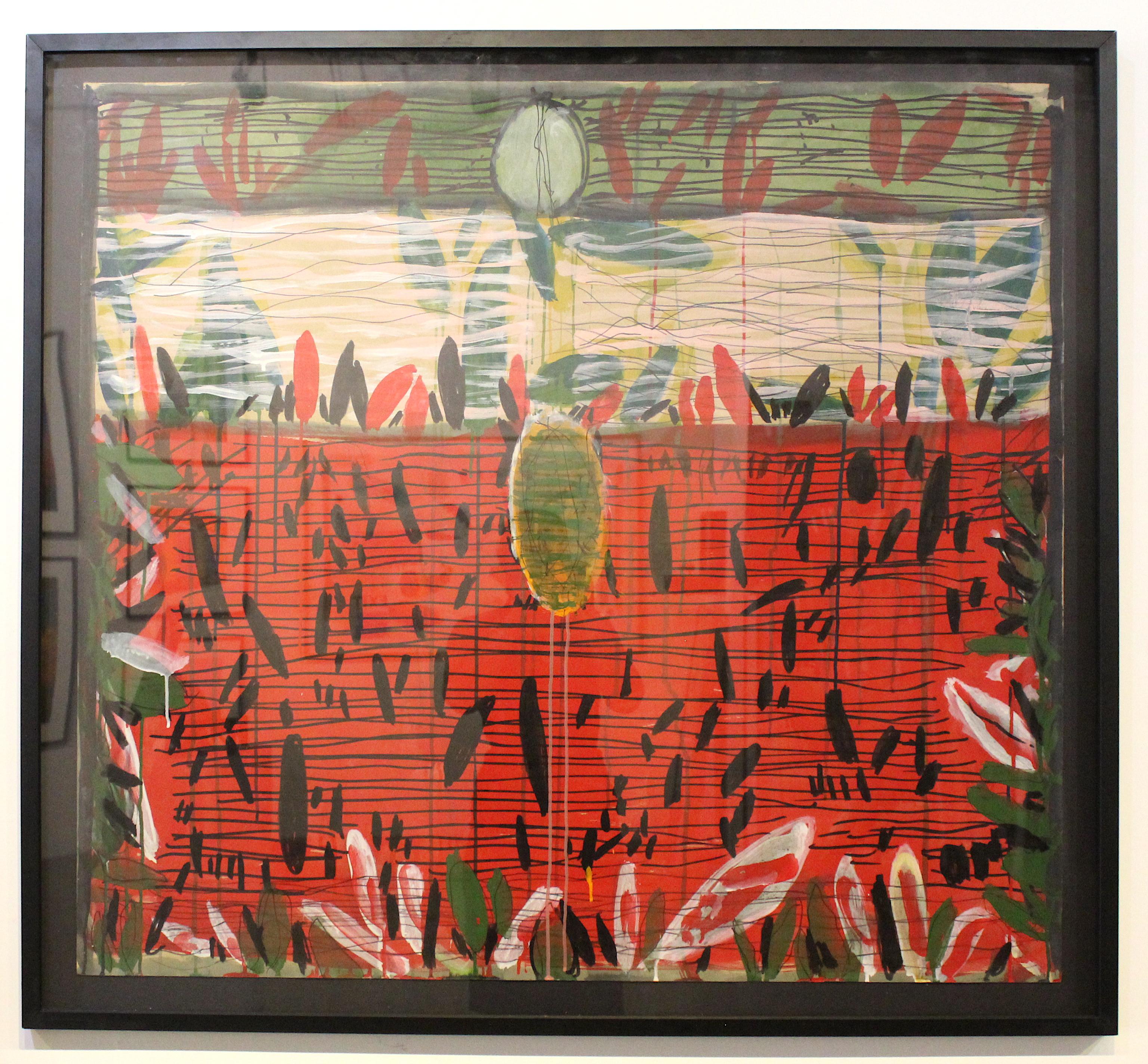 John M White Abstract Painting - John M. White, Birds on Wires #3, Framed