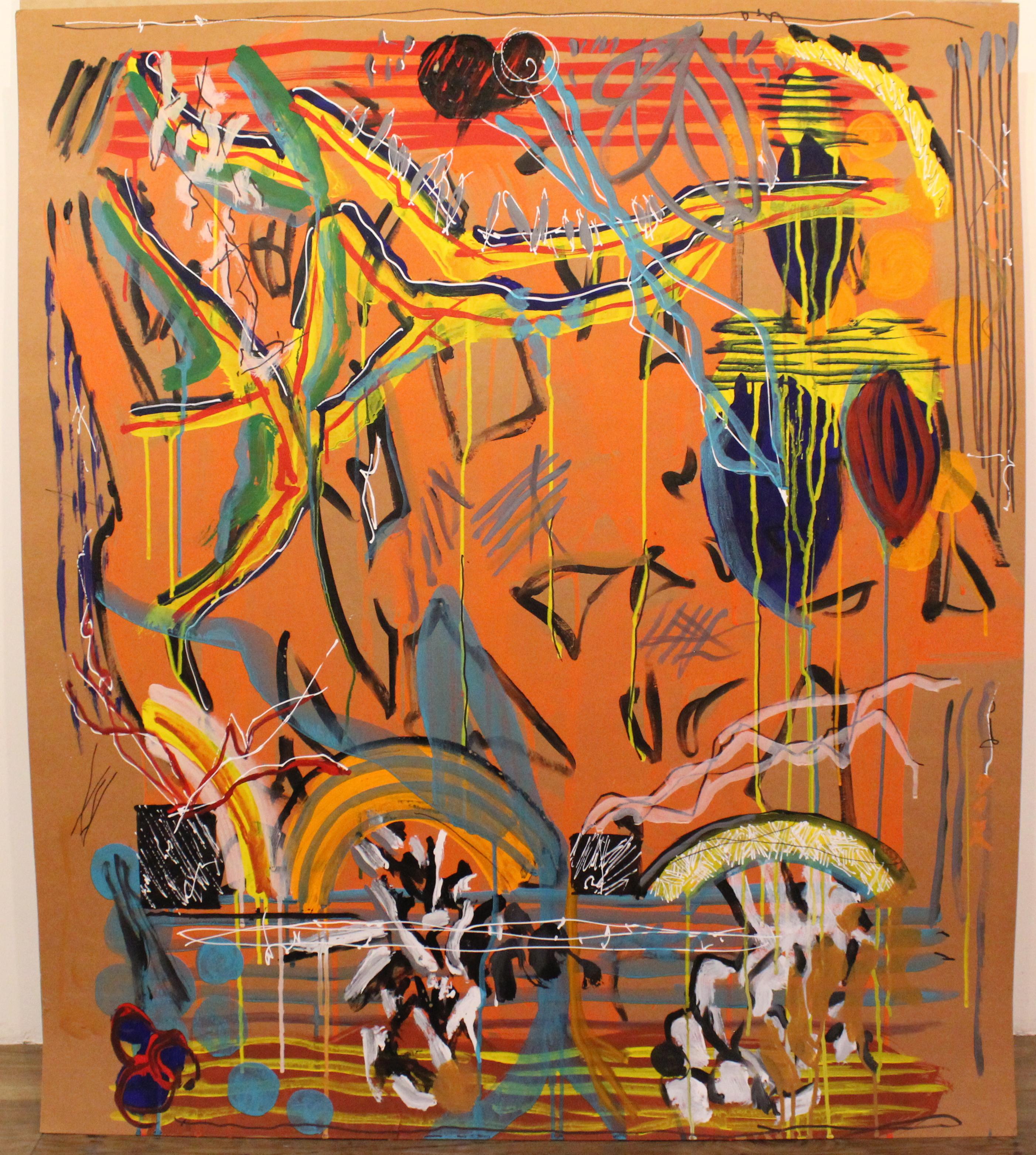 John M White Abstract Painting - John M. White, Birds On Wires #46, Unframed