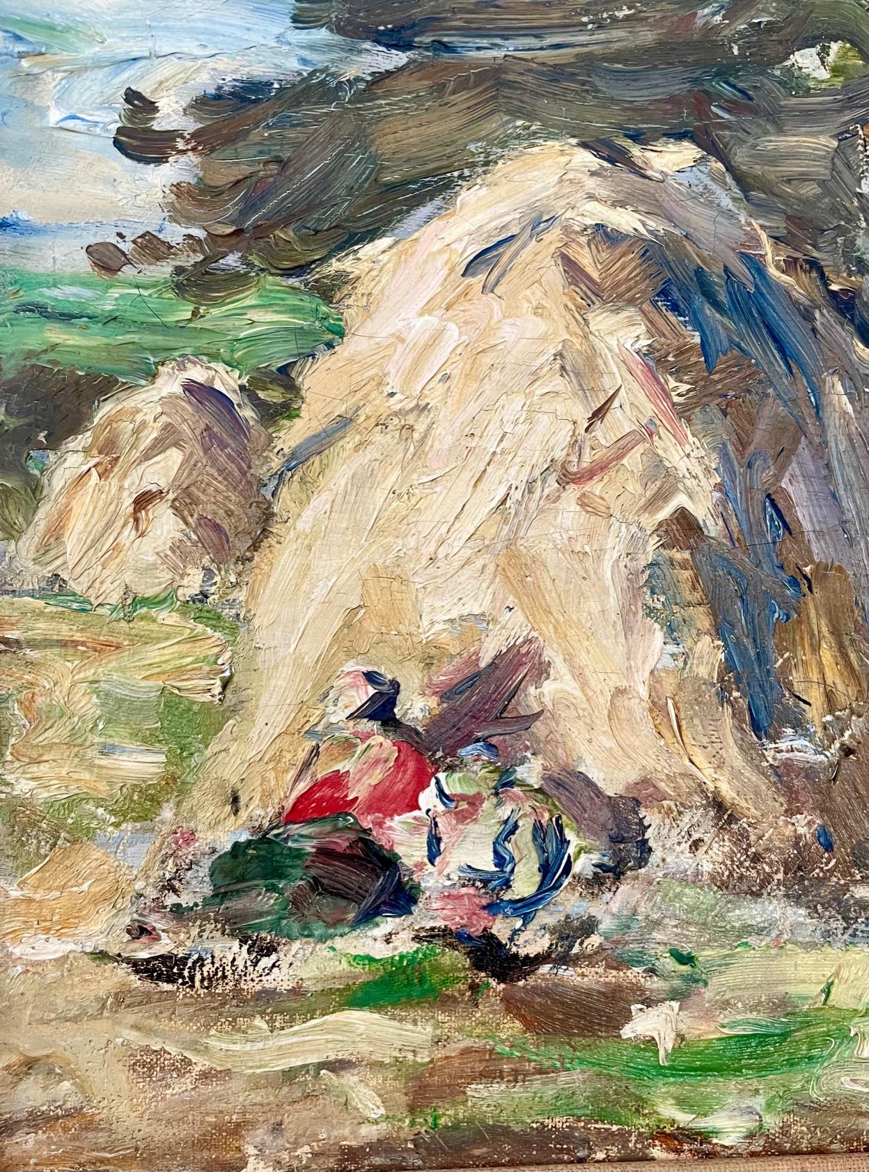 Haystack mit ruhenden Figuren (Post-Impressionismus), Painting, von John Maclauchlan Milne