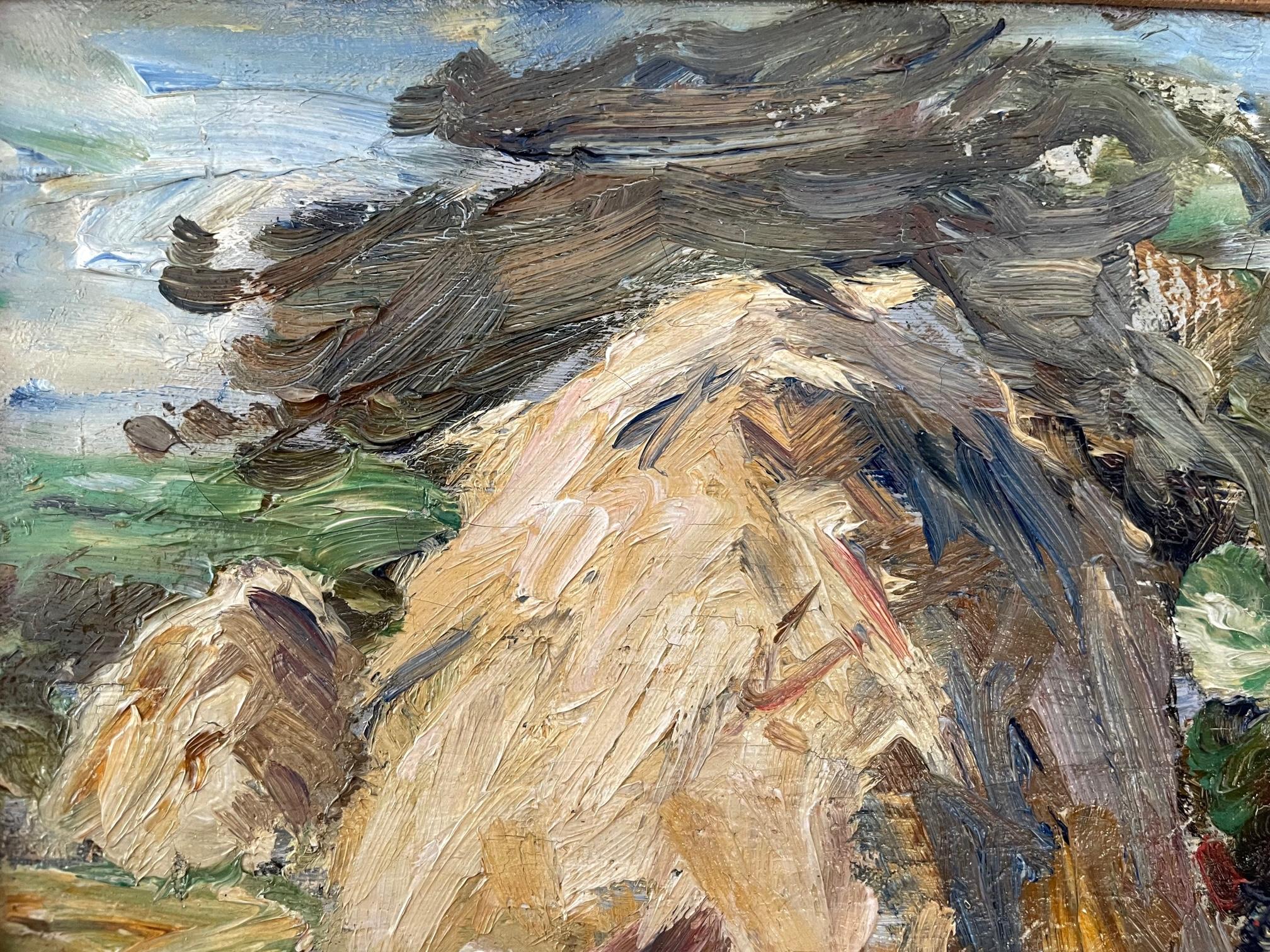 Haystack with Resting Figures - Post-Impressionist Painting by John Maclauchlan Milne