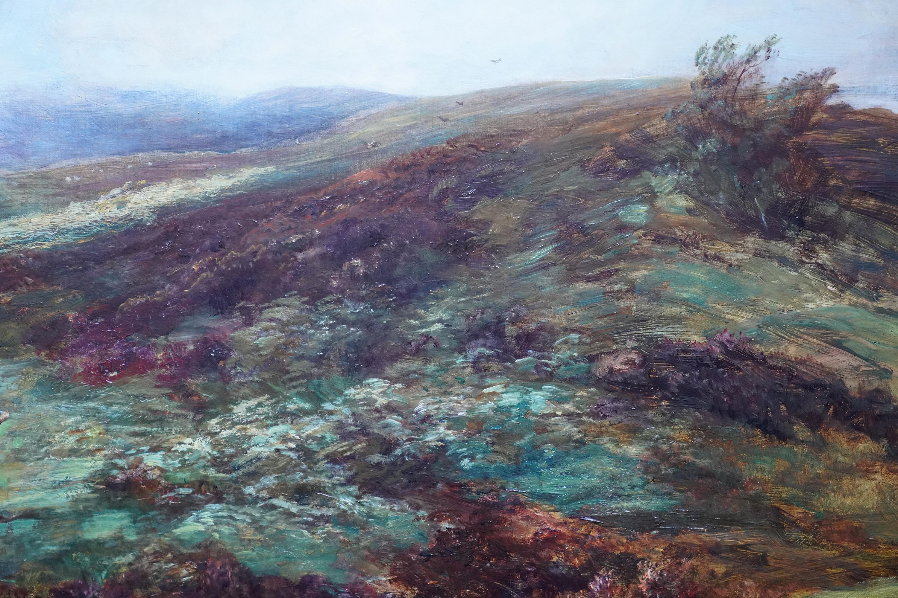 Glen Cloy Arran - Peinture à l'huile d'un paysage victorien écossais - Homme et chien en vente 3