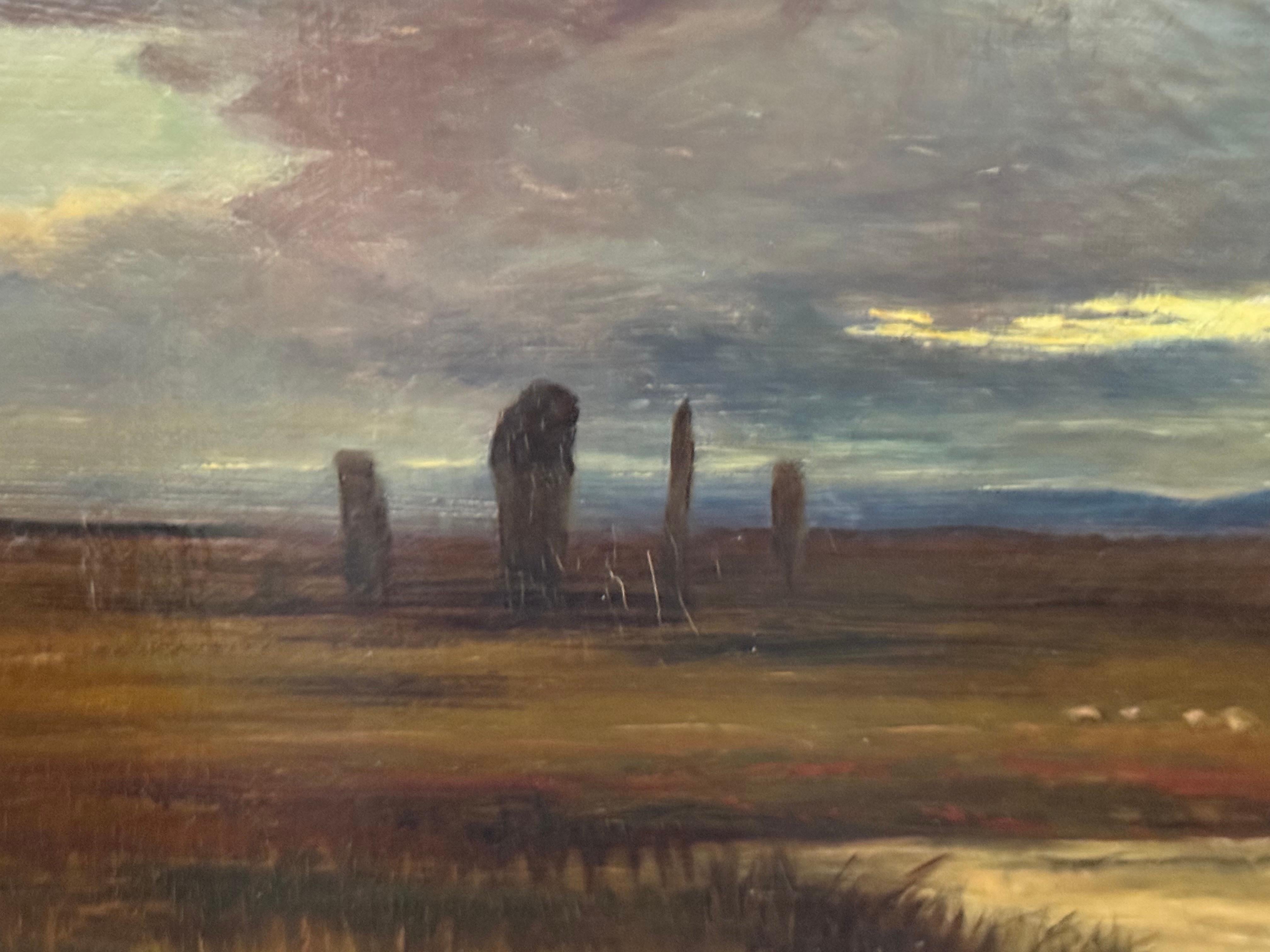 Stehende Steine im Machrie Moor, Schottland in der Abenddämmerung, 19. Jahrhundert, Öl auf Leinwand im Angebot 7