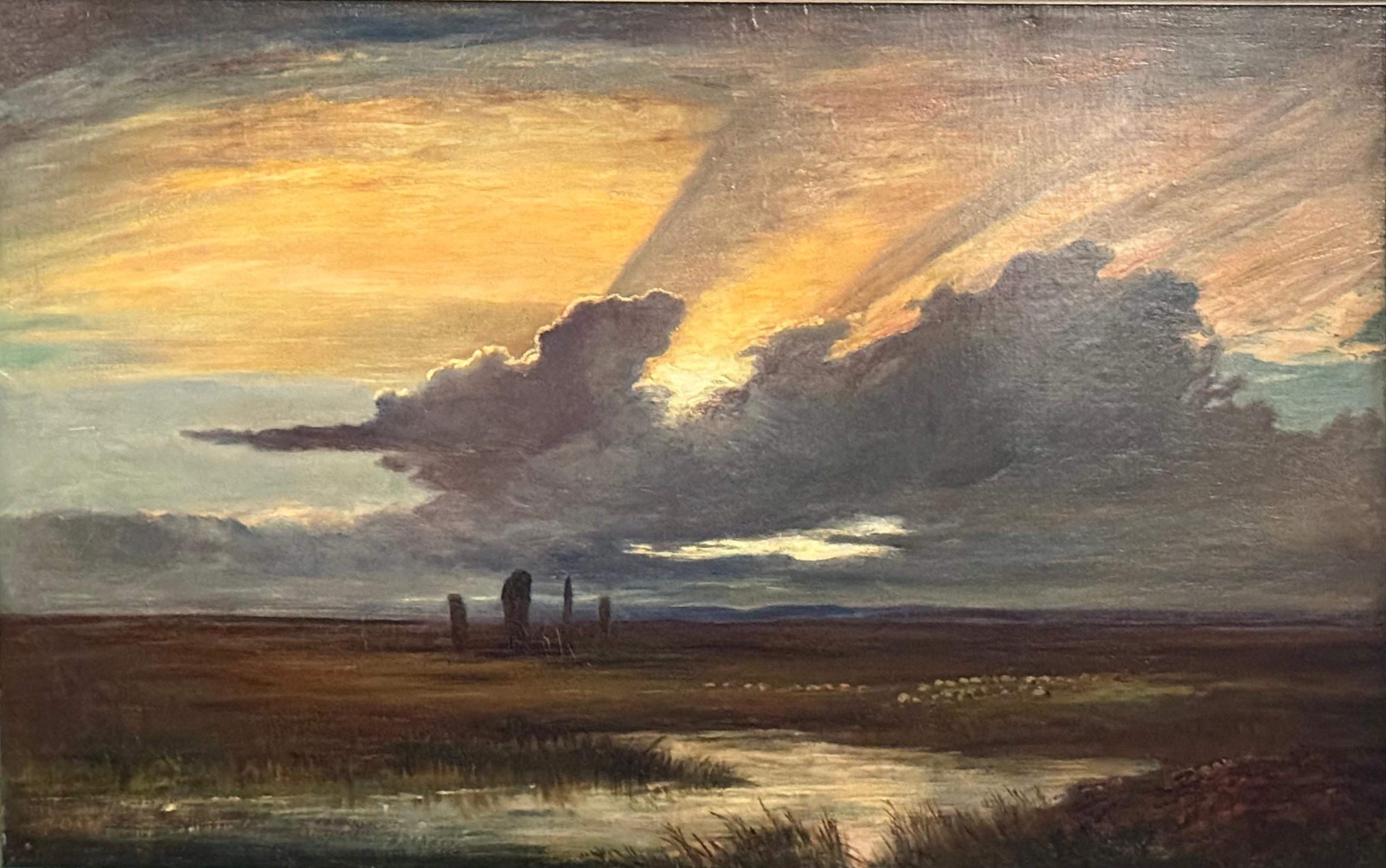 Stehende Steine im Machrie Moor, Schottland in der Abenddämmerung, 19. Jahrhundert, Öl auf Leinwand – Painting von John Macwhirter