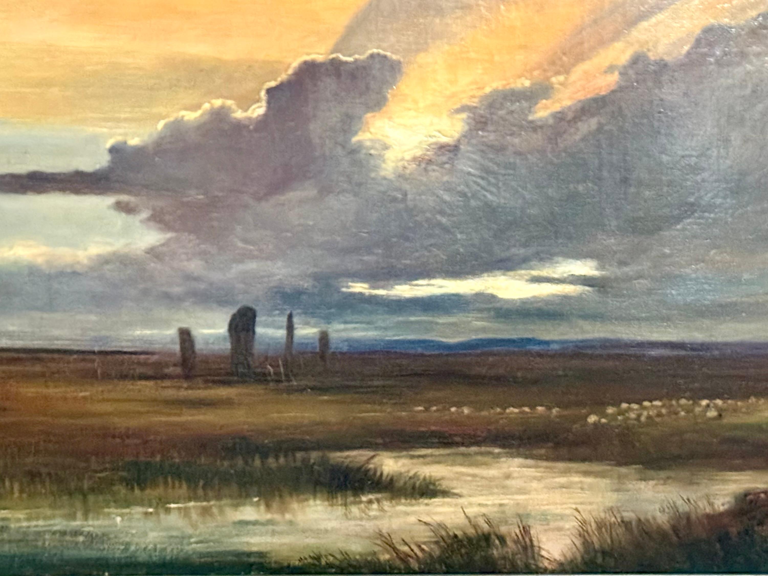 Stehende Steine im Machrie Moor, Schottland in der Abenddämmerung, 19. Jahrhundert, Öl auf Leinwand (Grau), Landscape Painting, von John Macwhirter