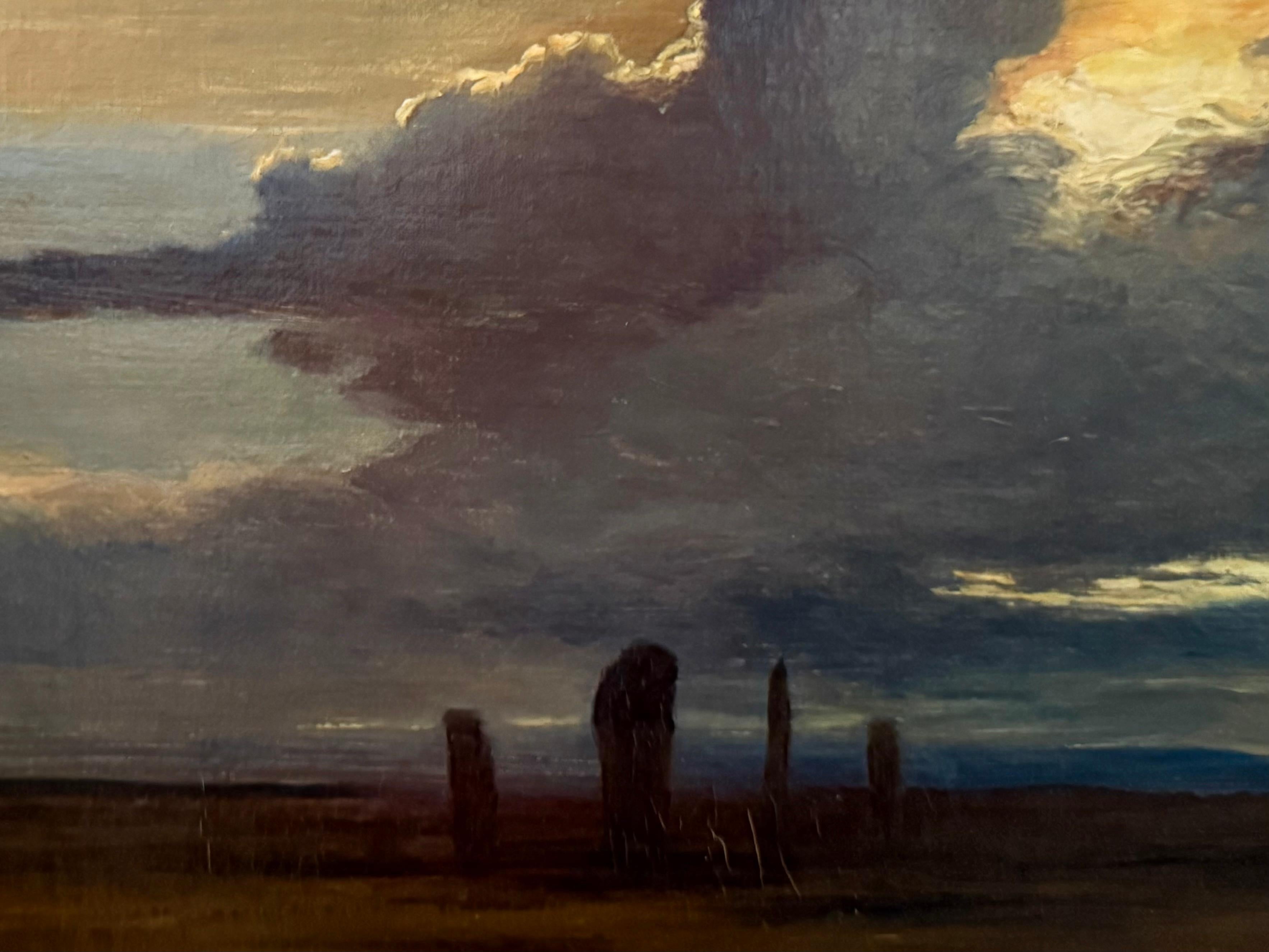 Stehende Steine im Machrie Moor, Schottland in der Abenddämmerung, 19. Jahrhundert, Öl auf Leinwand im Angebot 1