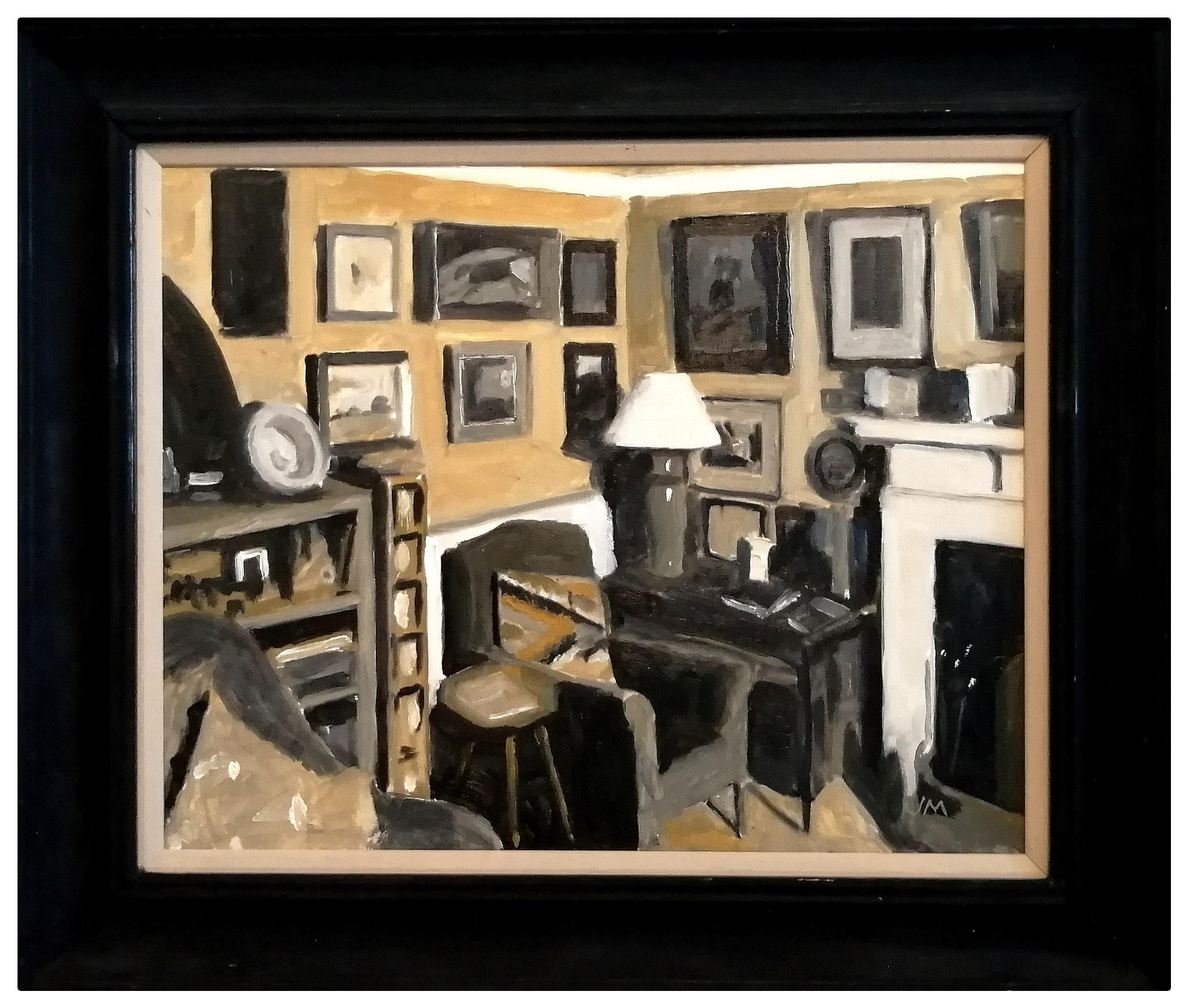 John Maddison Interior Painting - Corner of the Sitting Room - House Interior Still Life Oil on Board Painting