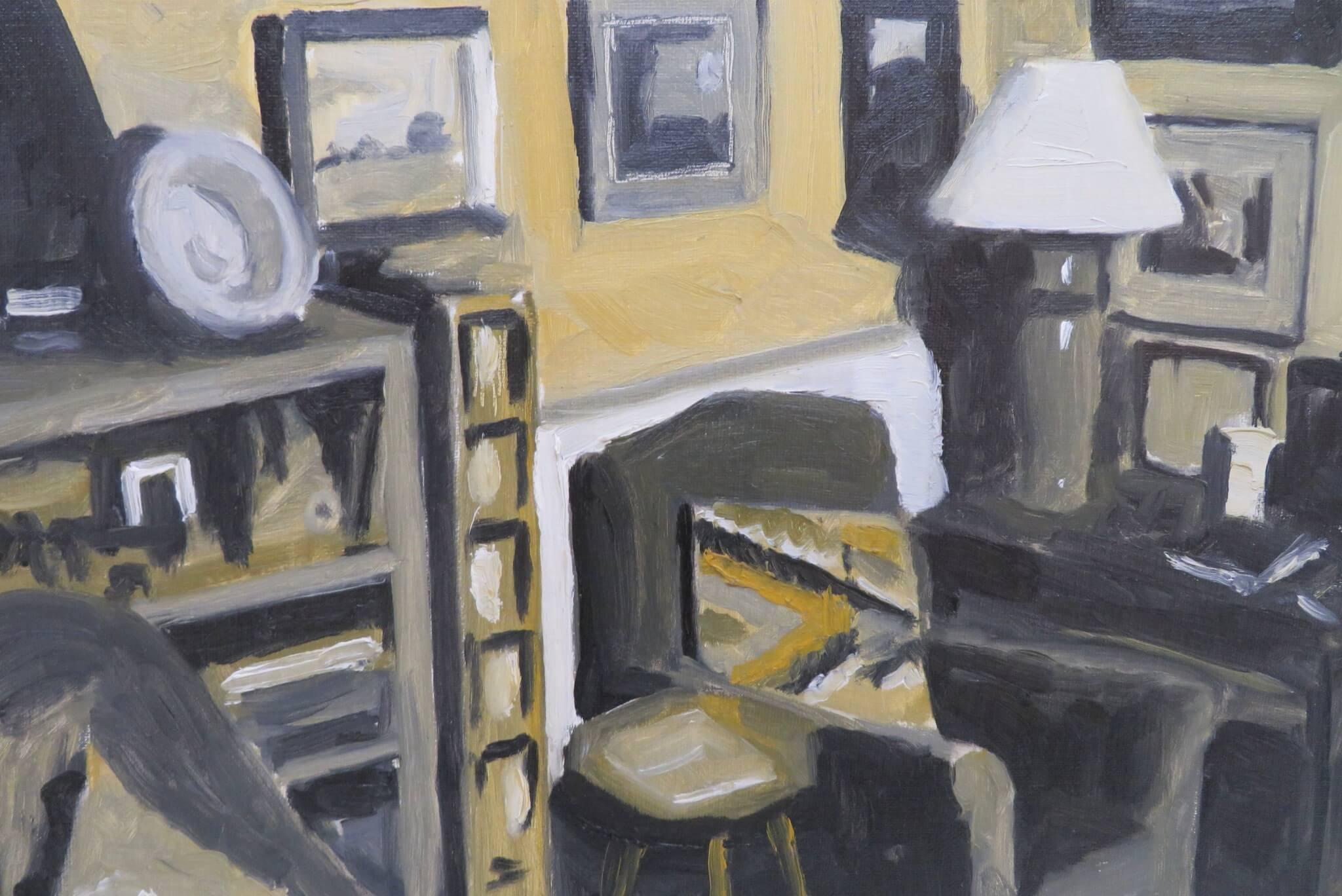 OIL IMPRESSIONniste OIL ORIGINAL FINE ENGLISH POST « The Sitting Room » (La chambre à coucher) c.1980 - Post-impressionnisme Painting par John Maddison