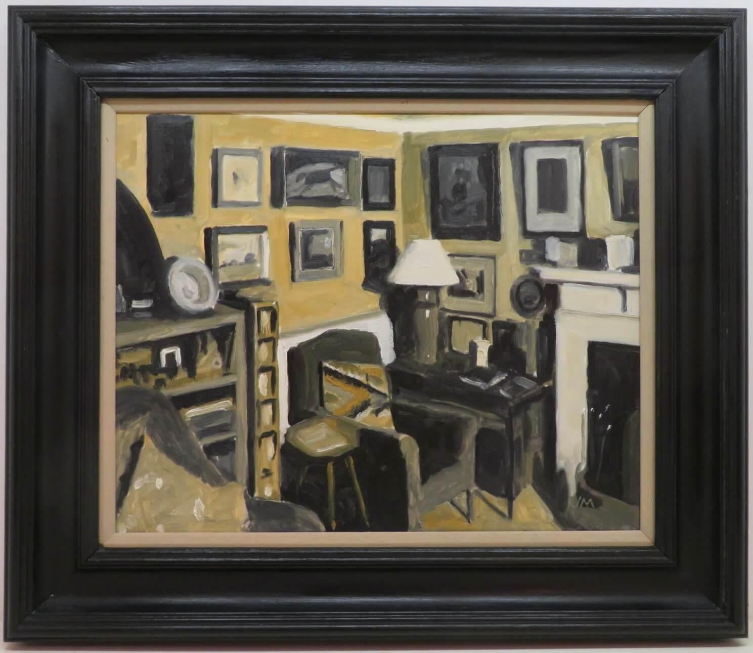 Still-Life Painting John Maddison - OIL IMPRESSIONniste OIL ORIGINAL FINE ENGLISH POST « The Sitting Room » (La chambre à coucher) c.1980