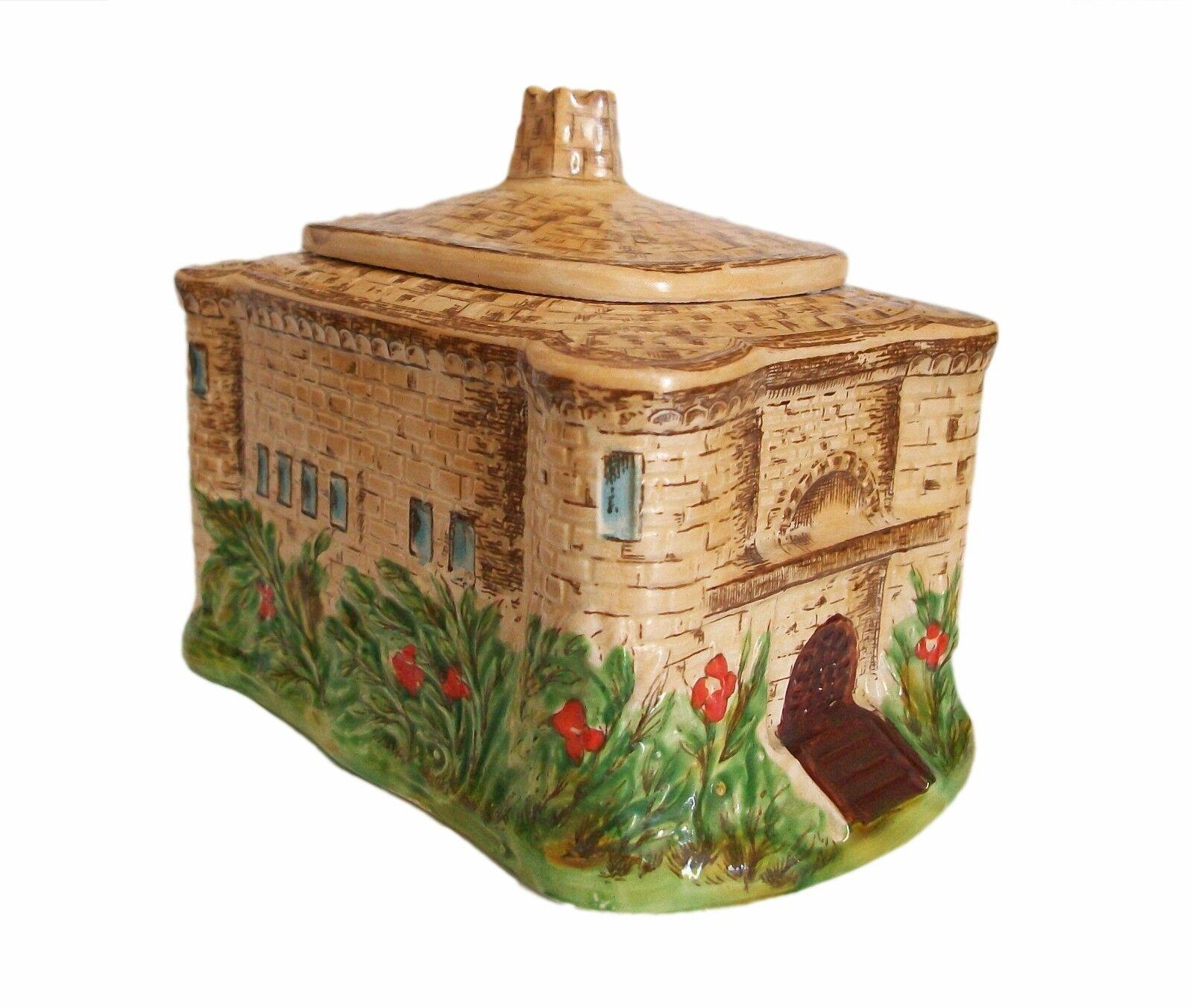 JOHN MADDOCK & SONS LTD. - Sunset Ware - Antique 'cottage ware' castle form sugar box/bowl with lid - hand painted - signed on the base - United Kingdom - circa 1927. 

Excellent antique condition - minor crazing - no loss - no damage - no