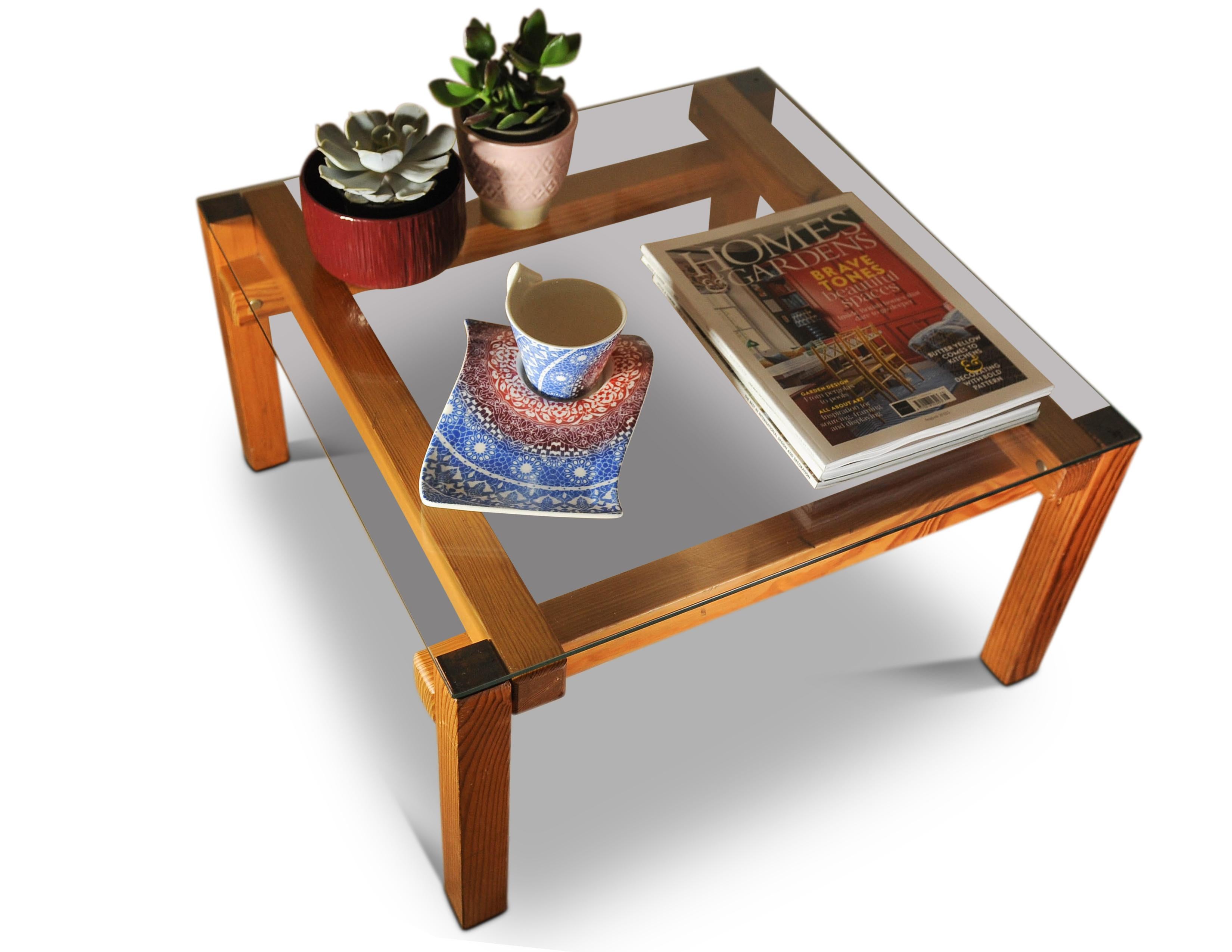 Mid-Century Modern John Makepeace For Heals Pine Frame Organic Coffee Table With Glazed Square Top For Sale