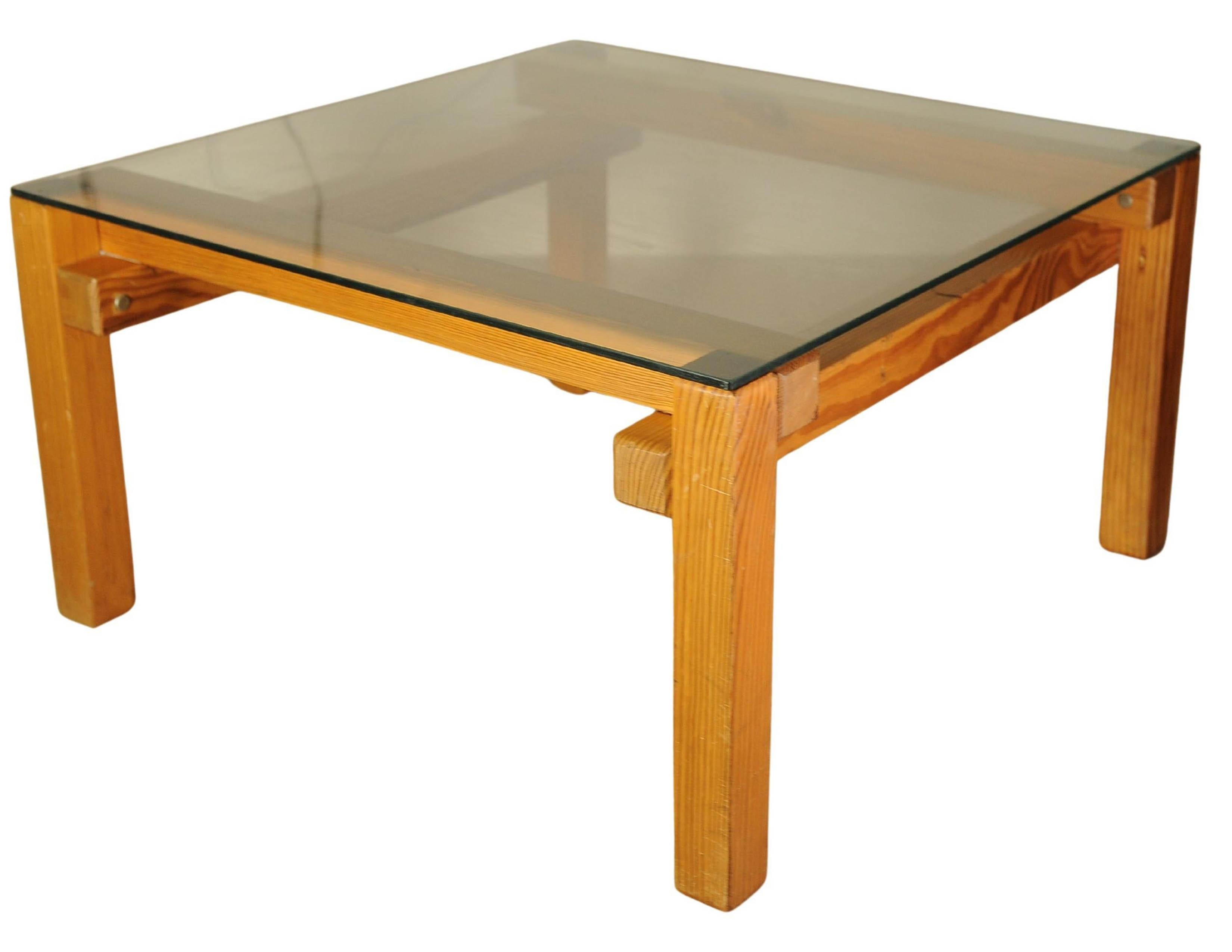 Glass John Makepeace For Heals Pine Frame Organic Coffee Table With Glazed Square Top For Sale