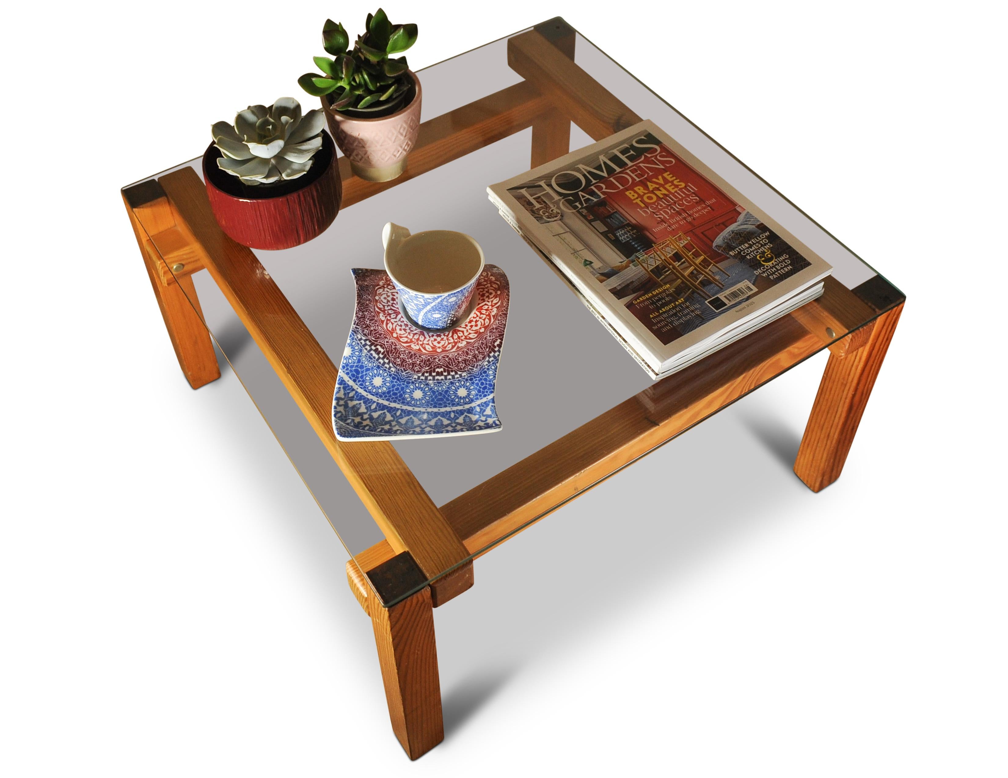 John Makepeace For Heals Pine Frame Organic Coffee Table With Glazed Square Top For Sale 1