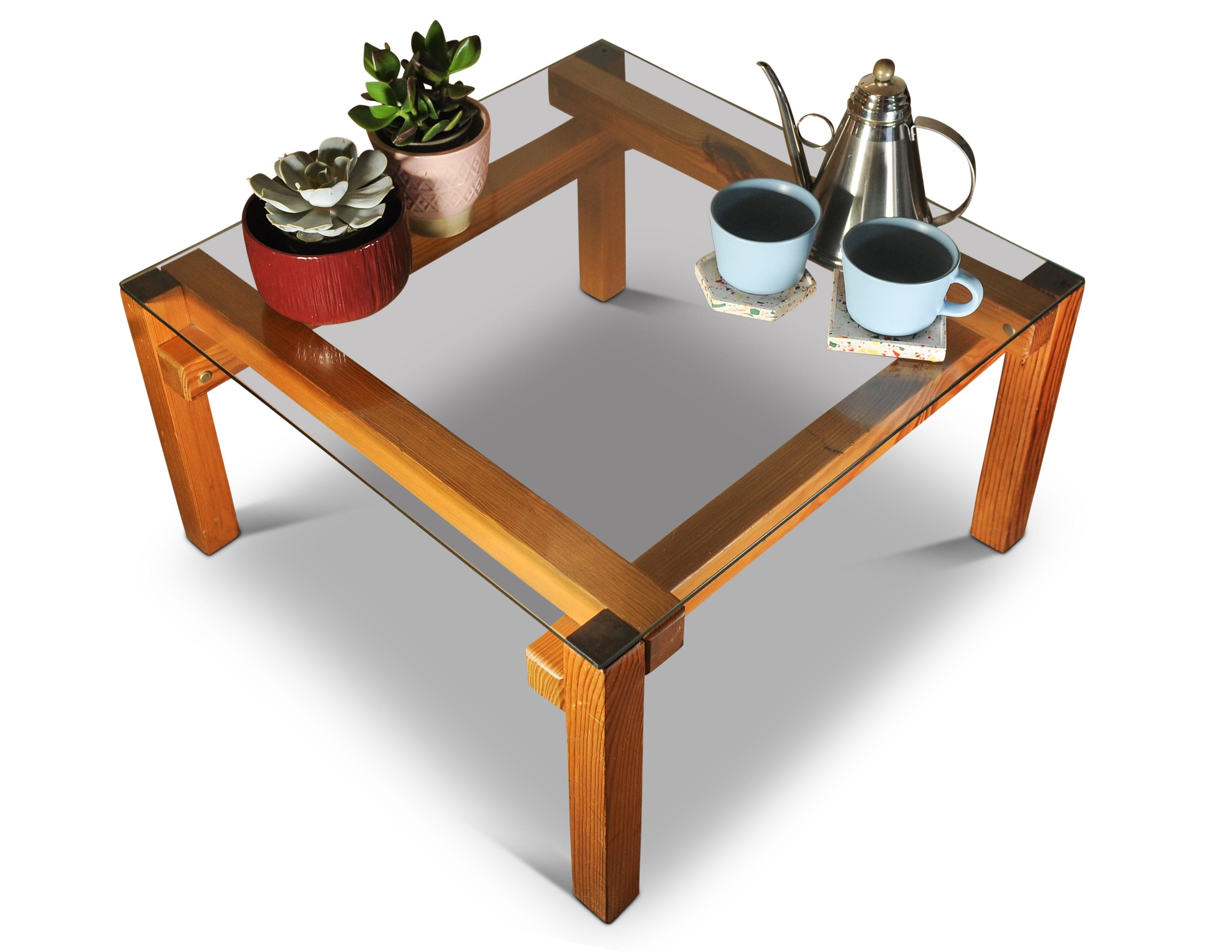 John Makepeace For Heals Pine Frame Organic Coffee Table With Glazed Square Top For Sale