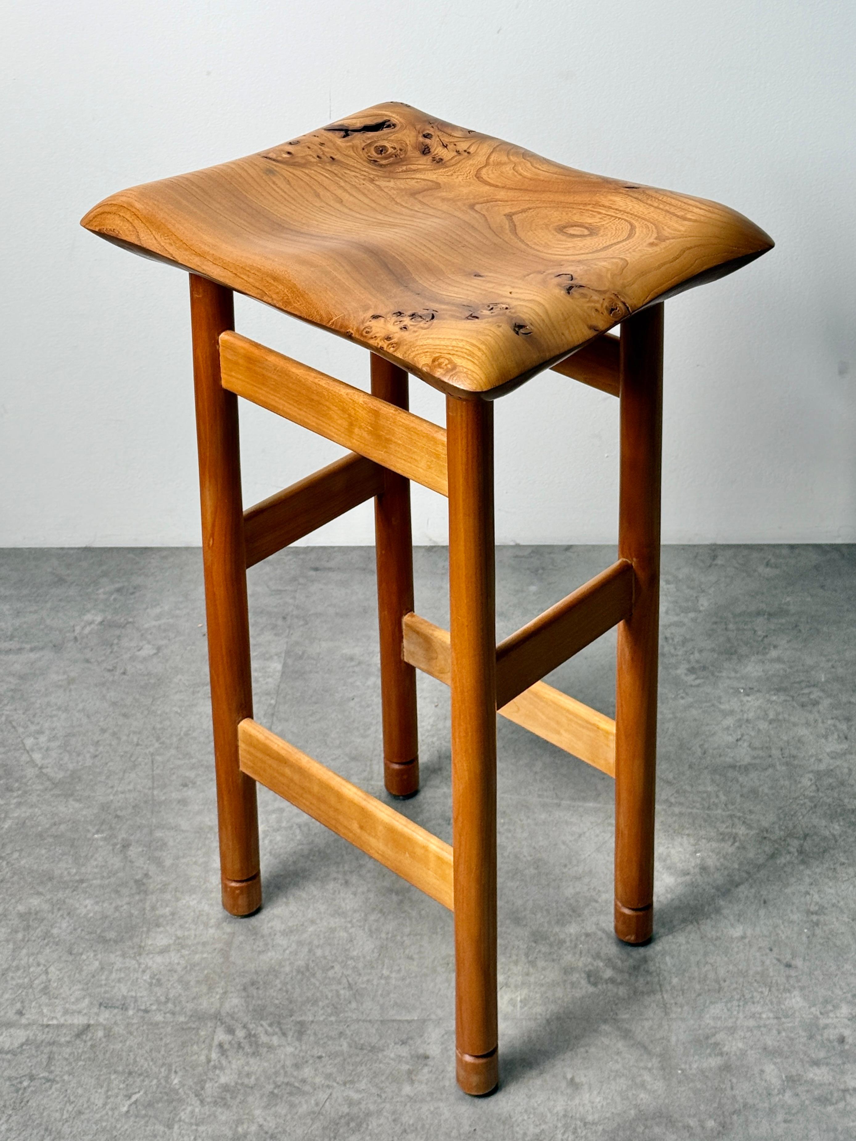 John Makepeace Studio Craft Organic Stool Hand Sculpted Burl Elm, UK Made For Sale