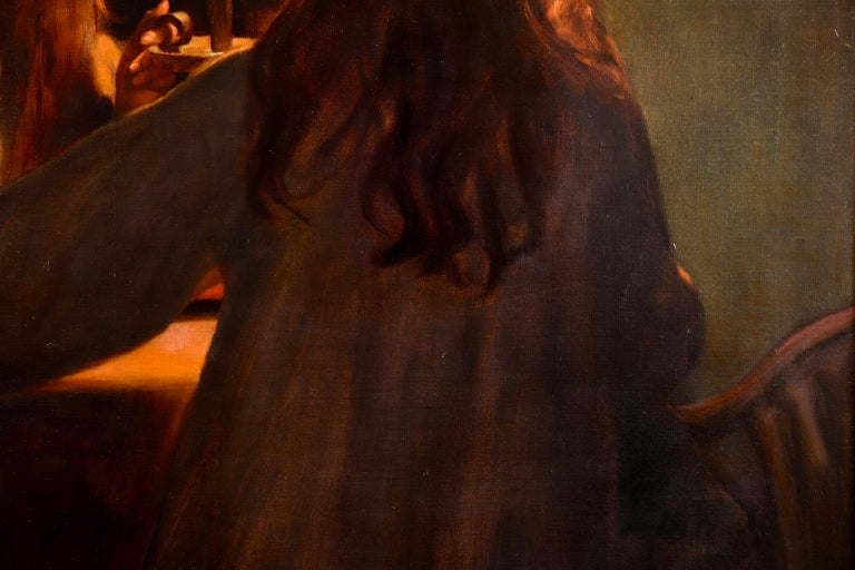 All Hallows' Eve - Pre-Raphaelite Oil, Figure in Interior by John Maler Collier For Sale 9