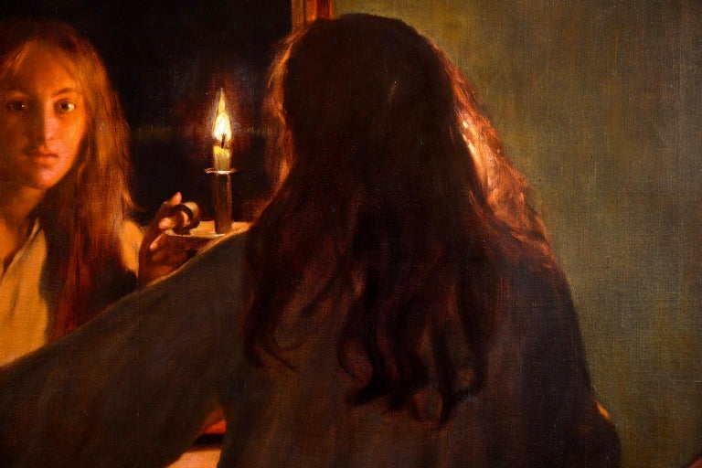 All Hallows' Eve - Pre-Raphaelite Oil, Figure in Interior by John Maler Collier For Sale 10