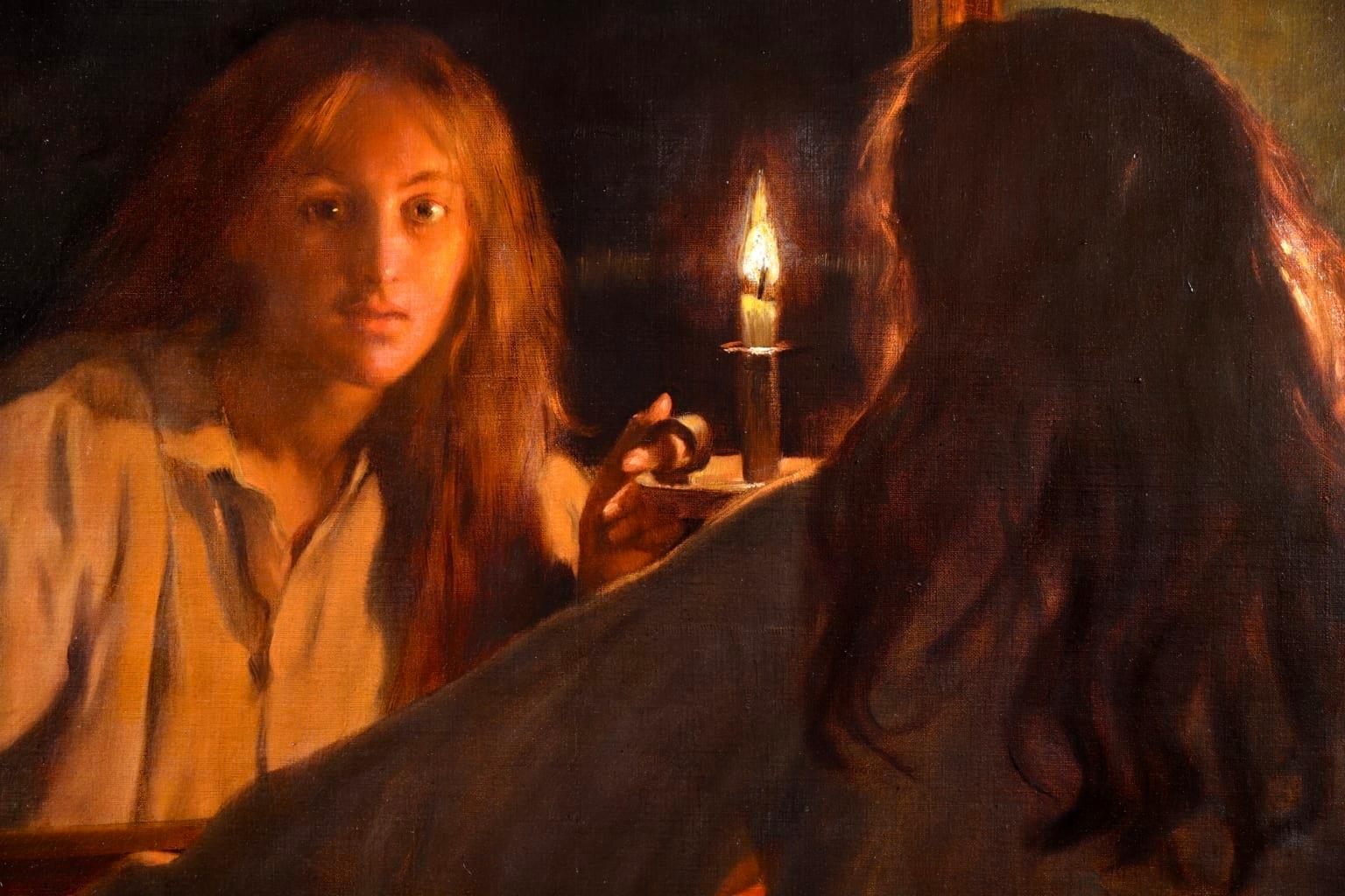 All Hallows' Eve - Pre-Raphaelite Oil, Figure in Interior by John Maler Collier 8