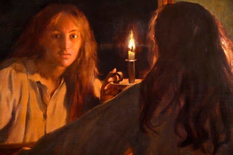 All Hallows' Eve - Pre-Raphaelite Oil, Figure in Interior by John Maler Collier For Sale 11