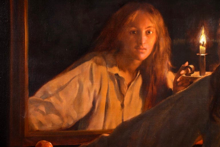 All Hallows' Eve - Pre-Raphaelite Oil, Figure in Interior by John Maler Collier For Sale 12