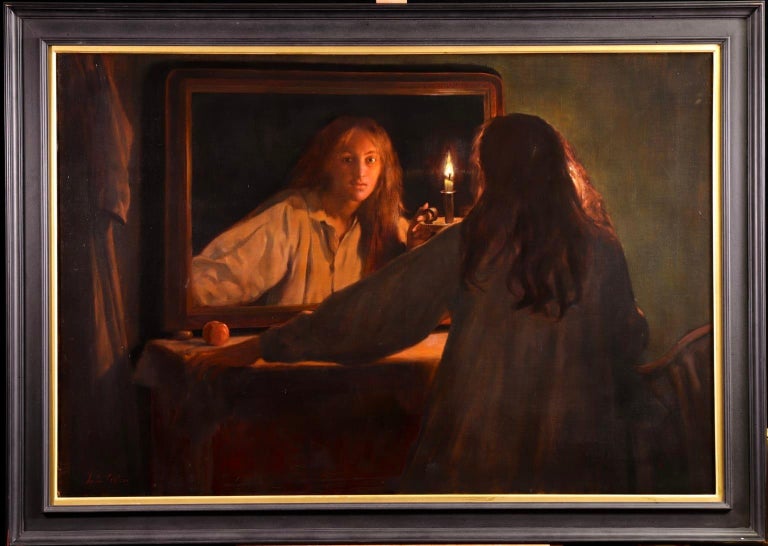 All Hallows' Eve - Pre-Raphaelite Oil, Figure in Interior by John Maler Collier For Sale 1