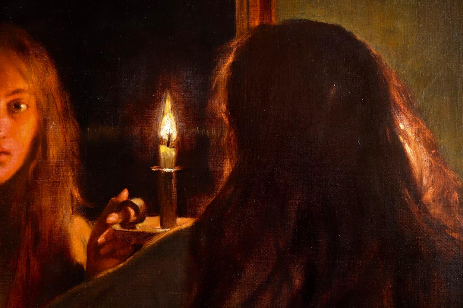 All Hallows' Eve - Pre-Raphaelite Oil, Figure in Interior by John Maler Collier 1