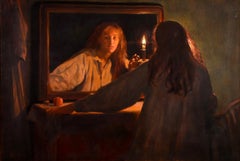 Antique All Hallows' Eve - Pre-Raphaelite Oil, Figure in Interior by John Maler Collier