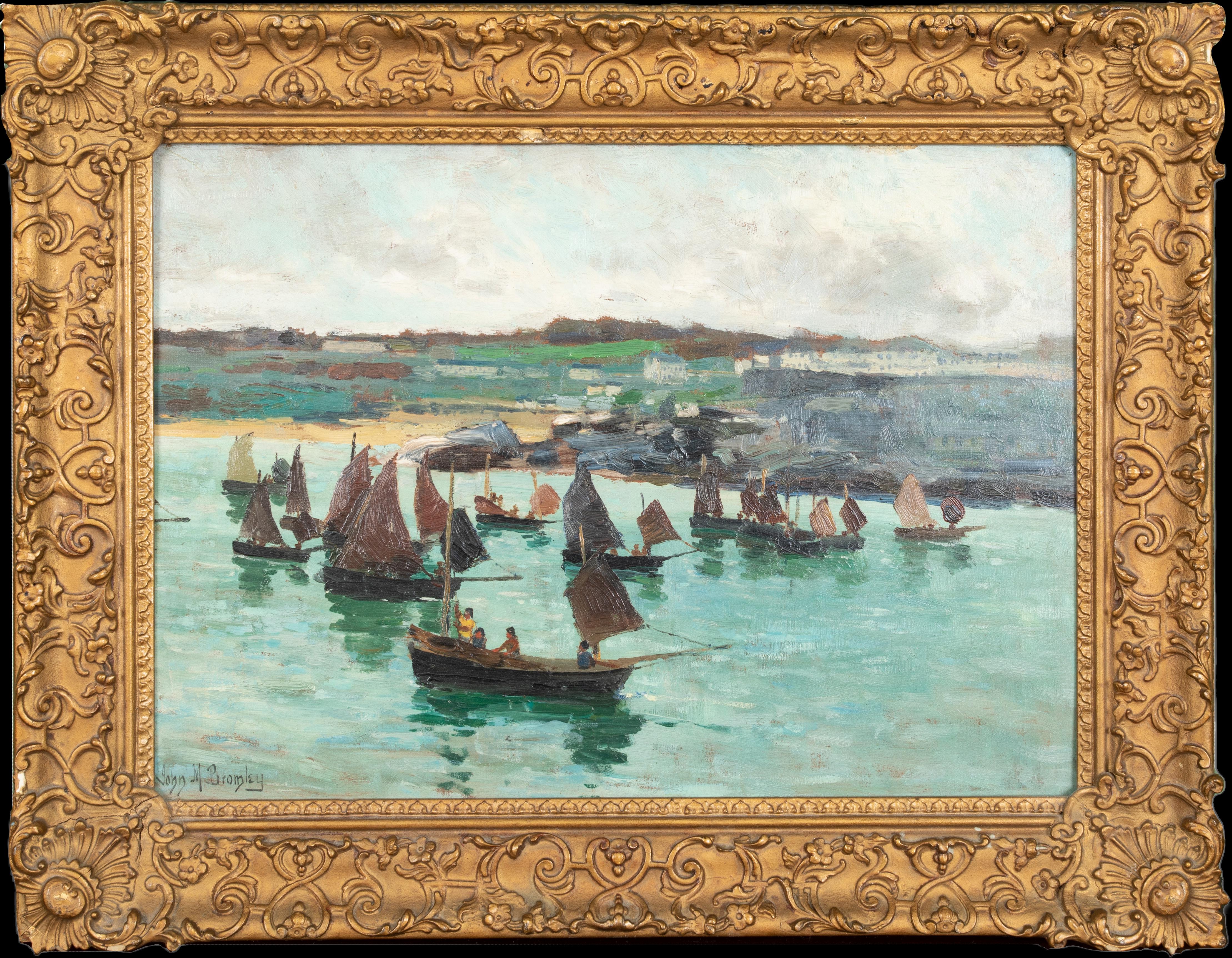 John Mallord Bromley Portrait Painting - The Fishing Fleet Off Pedn Olva, circa 1900  by John Mallard BROMLEY (1858-1939)
