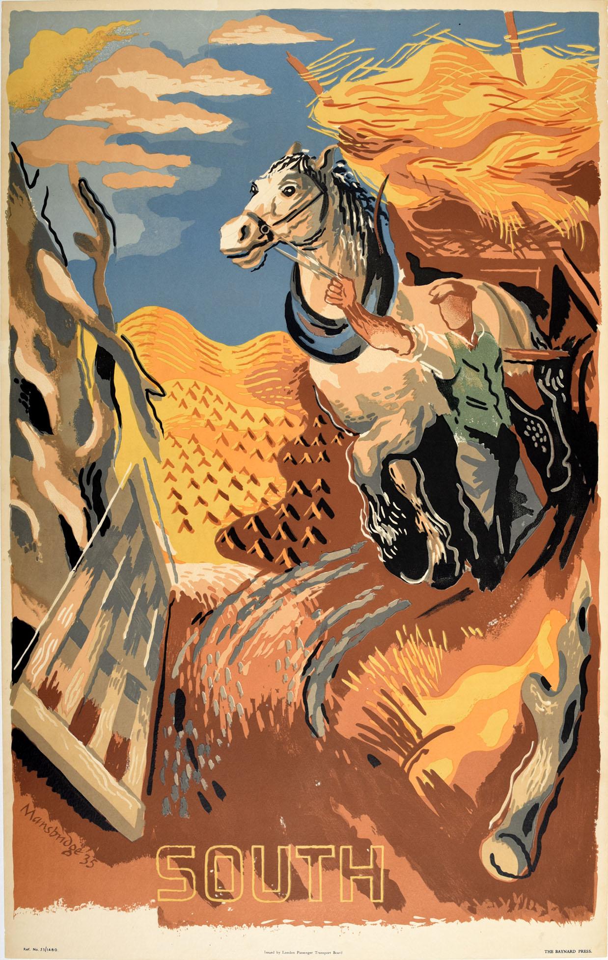 John Mansbridge Print - Original Vintage Poster South London Transport Travel Countryside Harvest Horse
