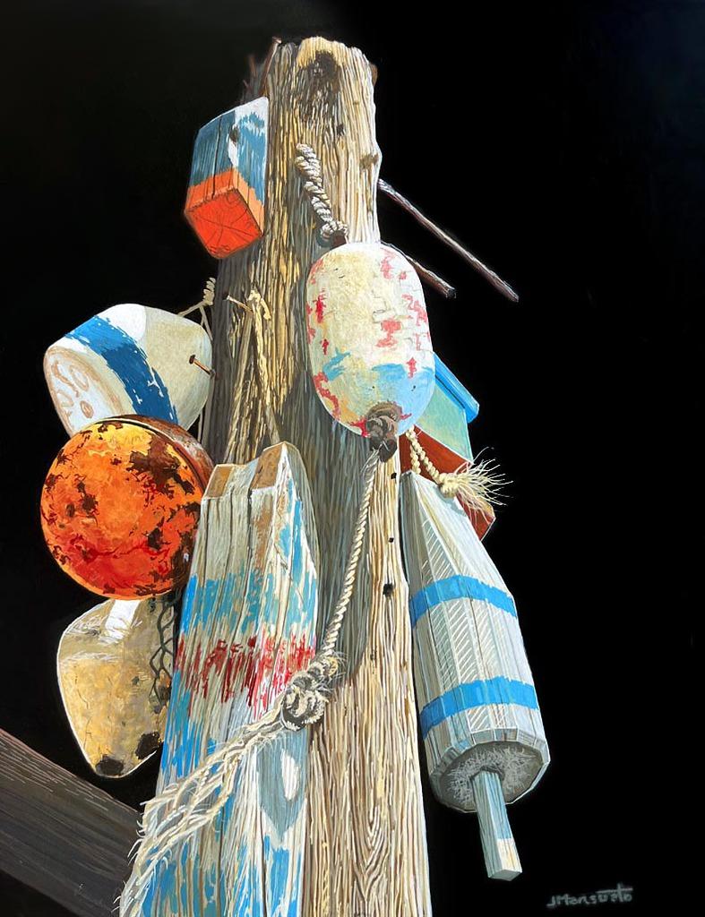 John Mansueto, "Buoy Post" 14x11, Marine Nautical Acrylic Painting on Panel