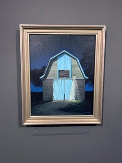 John Mansueto, "Moon Light Barn" 20x16, Rural Barn Original Oil Painting