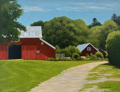 John Mansueto, "Northshore Barnyard" 11x14, Rural Red Barn Original Oil Painting
