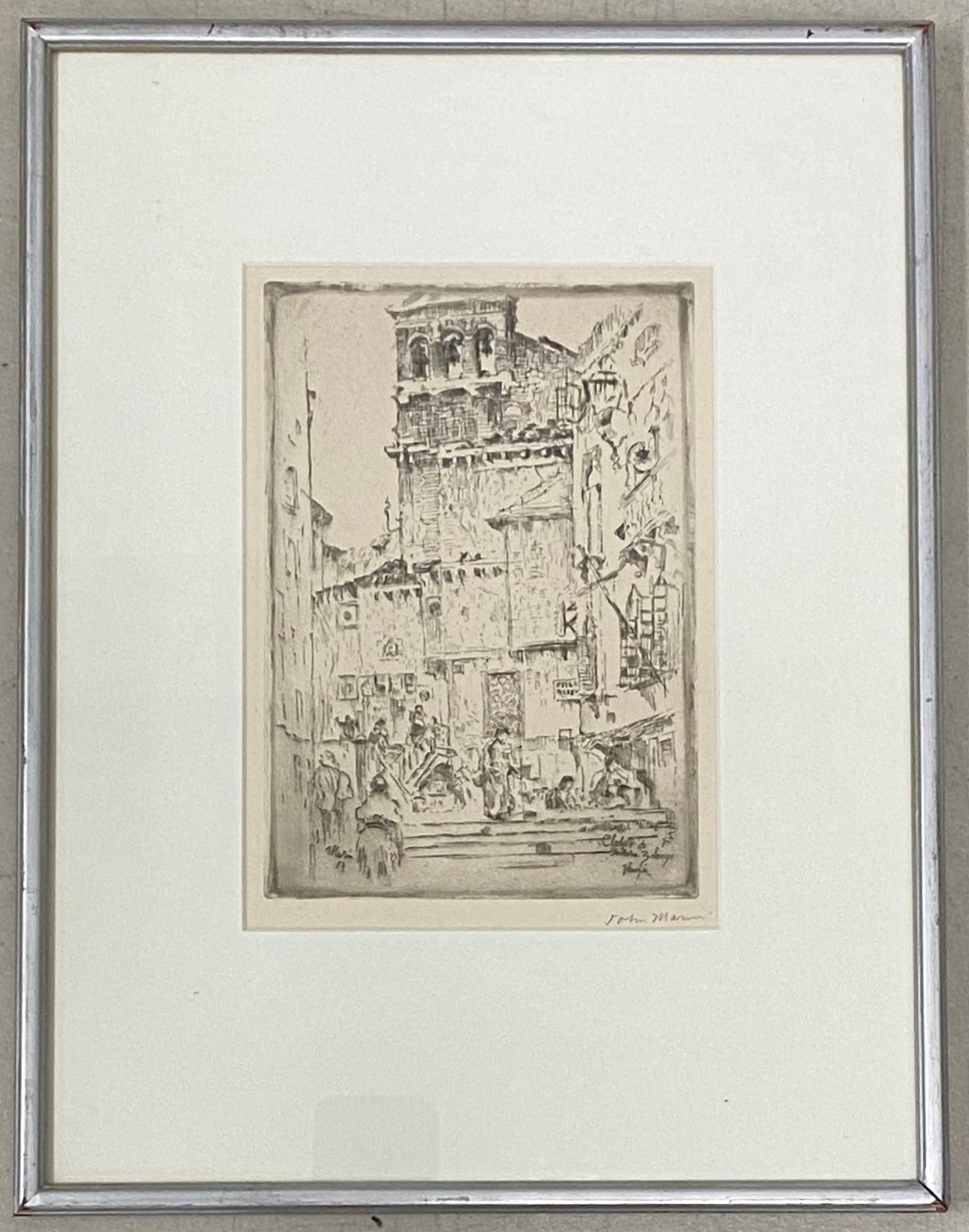 John Marin: „Uhrturm des Santa Maria Zobenigo, Venedig, Italien“, Radierung um 1907 im Angebot 1