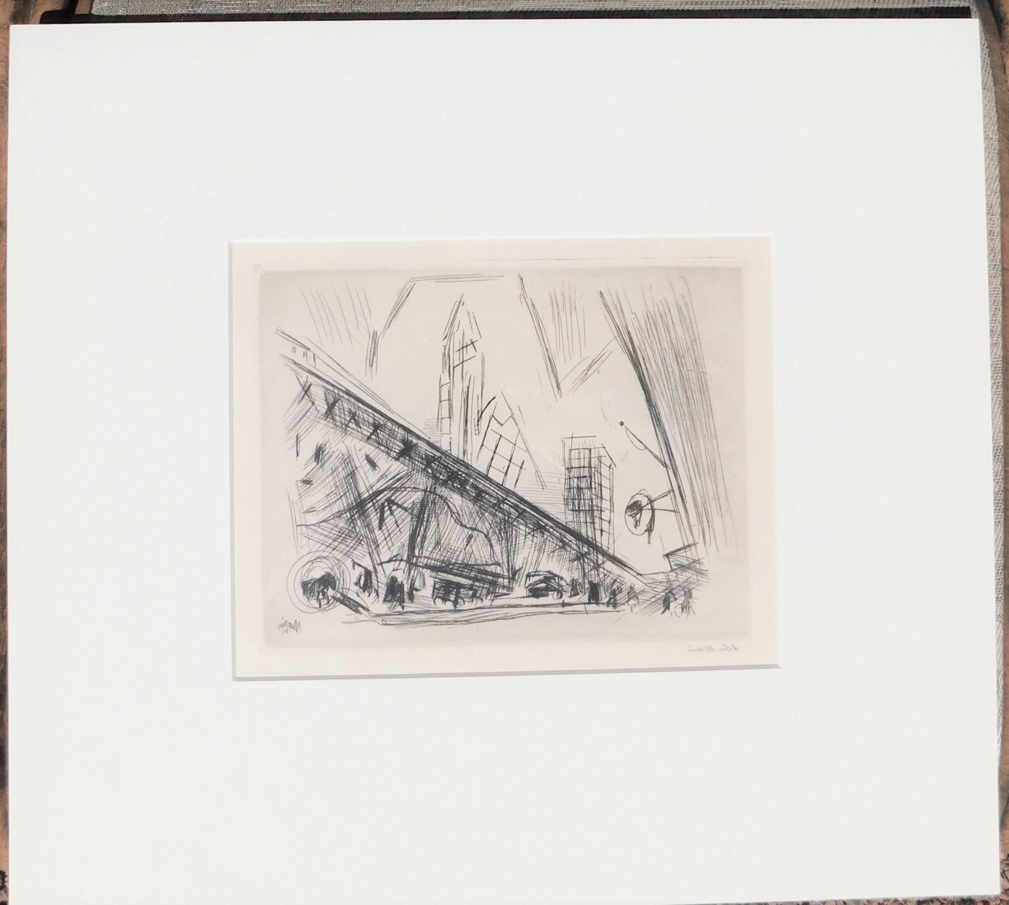 John Marin, Radierung, 1921 – Downtown, das El im Angebot 3