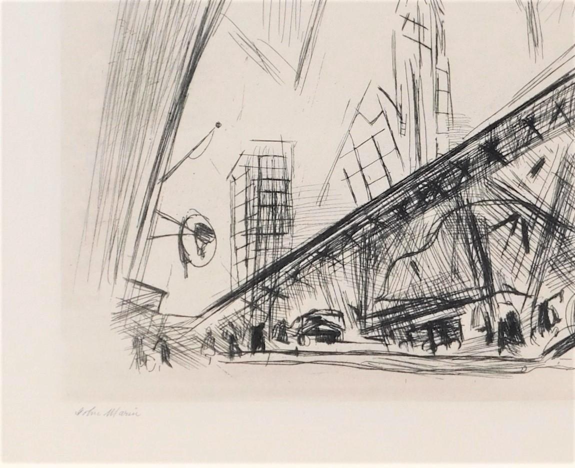 Futurist John Marin Etching, 1921 - “Downtown, the El” For Sale