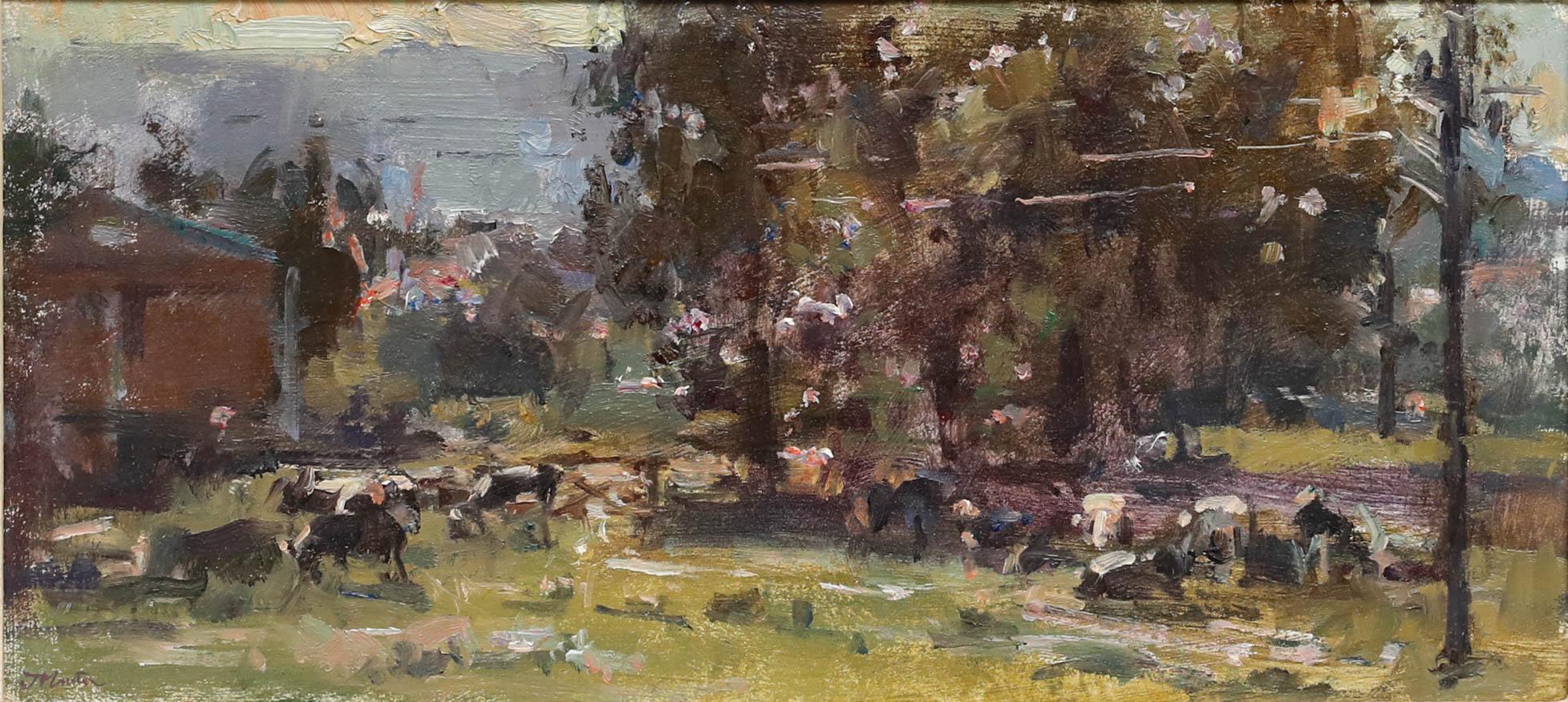 John Martin RBA (b.1957) - Contemporary Oil, Sussex Pasture, Cows in the Sun im Angebot 1