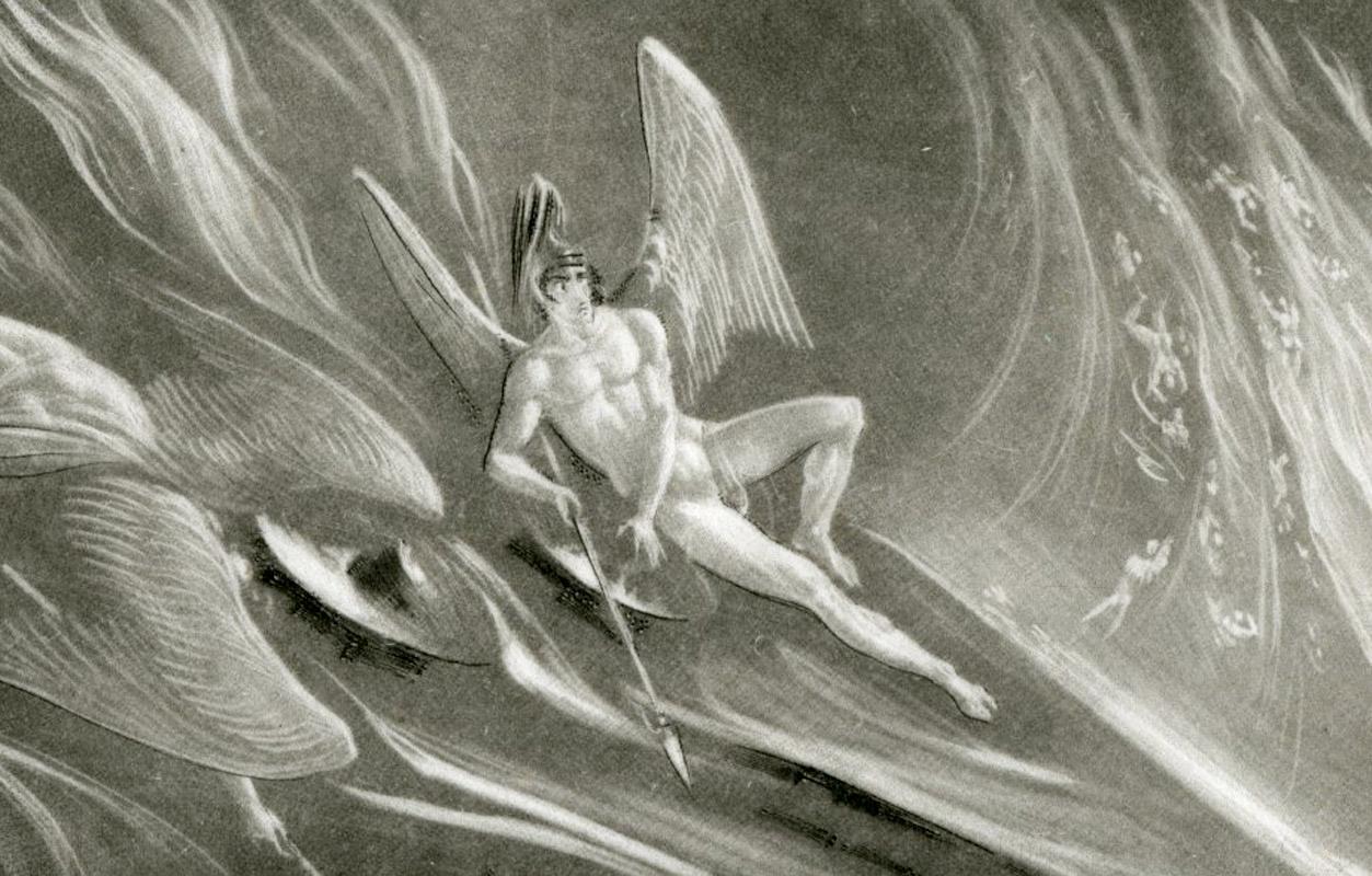 Buch 1, Zeile 192: Satan auf dem brennenden See – Print von John Martin