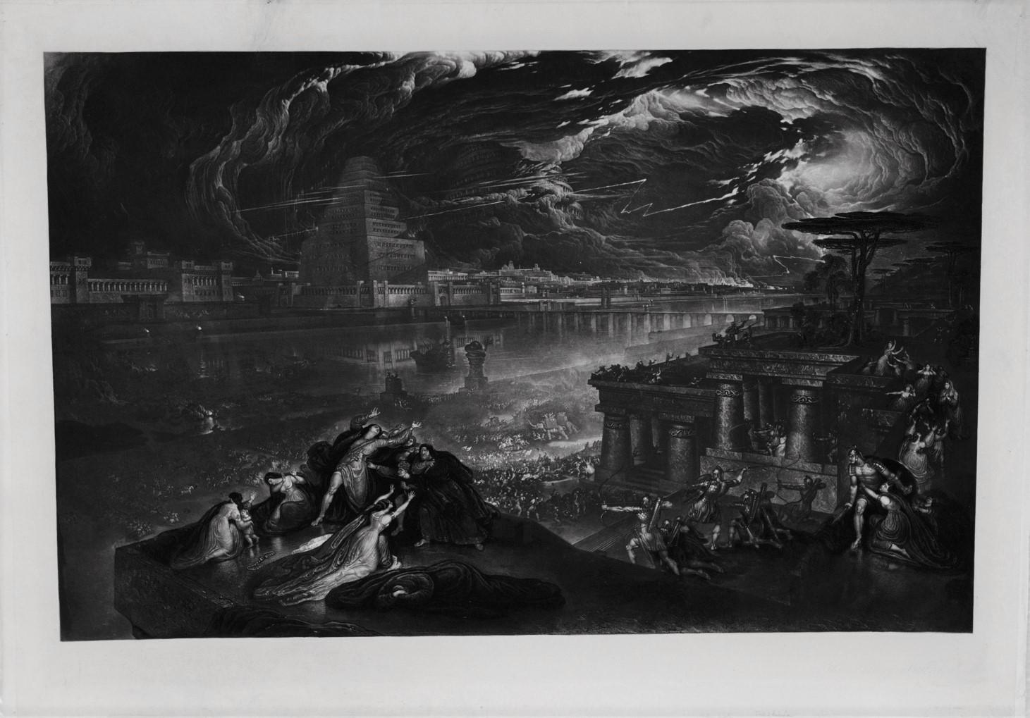 The Fall of Babylon - Black Landscape Print by John Martin