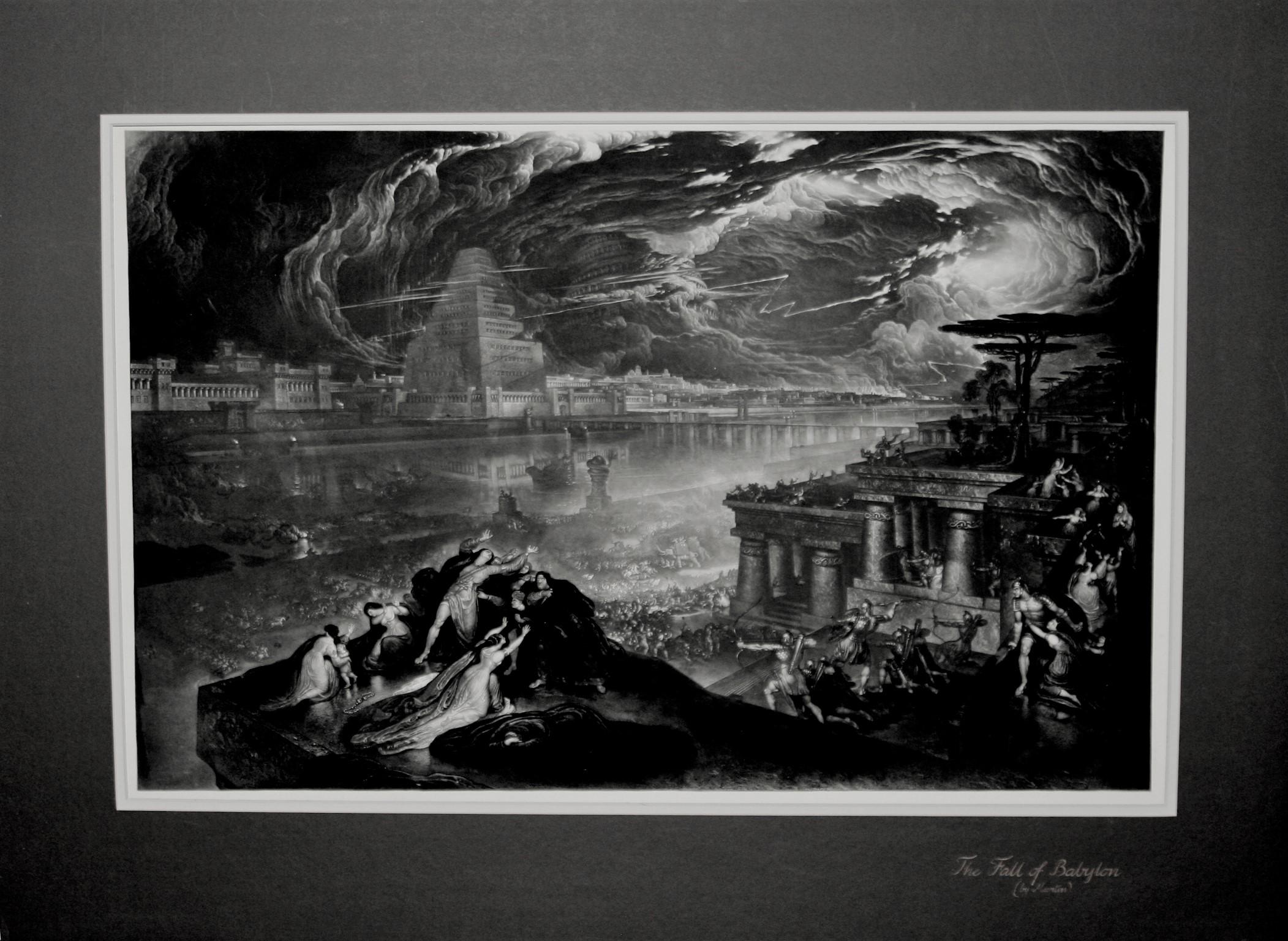 The Fall of Babylon. 1831. Campbell-Wees 8. Mezzotint with etching. Image: 18 1/2 x 23 3/8; sheet: 22 3/4 x 31 3/4 (trimmed to just within the platemark, which would have been 23 3/8 x 32 1/8. A later impression, with the altered lettering 'The Fall