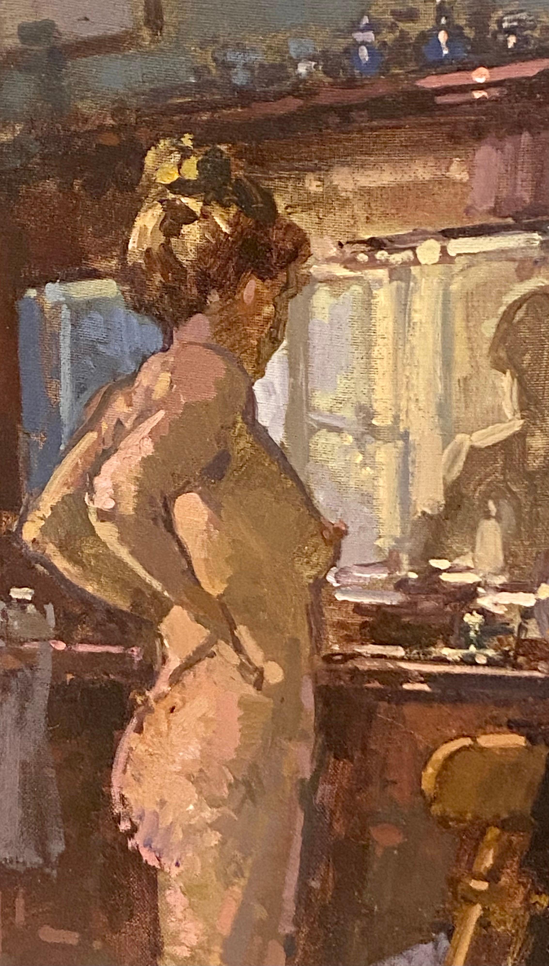 John Martin 1957 RBA.Impressionist Nude Oil Painting Signed.Bella at the Dresser In Excellent Condition For Sale In London, GB