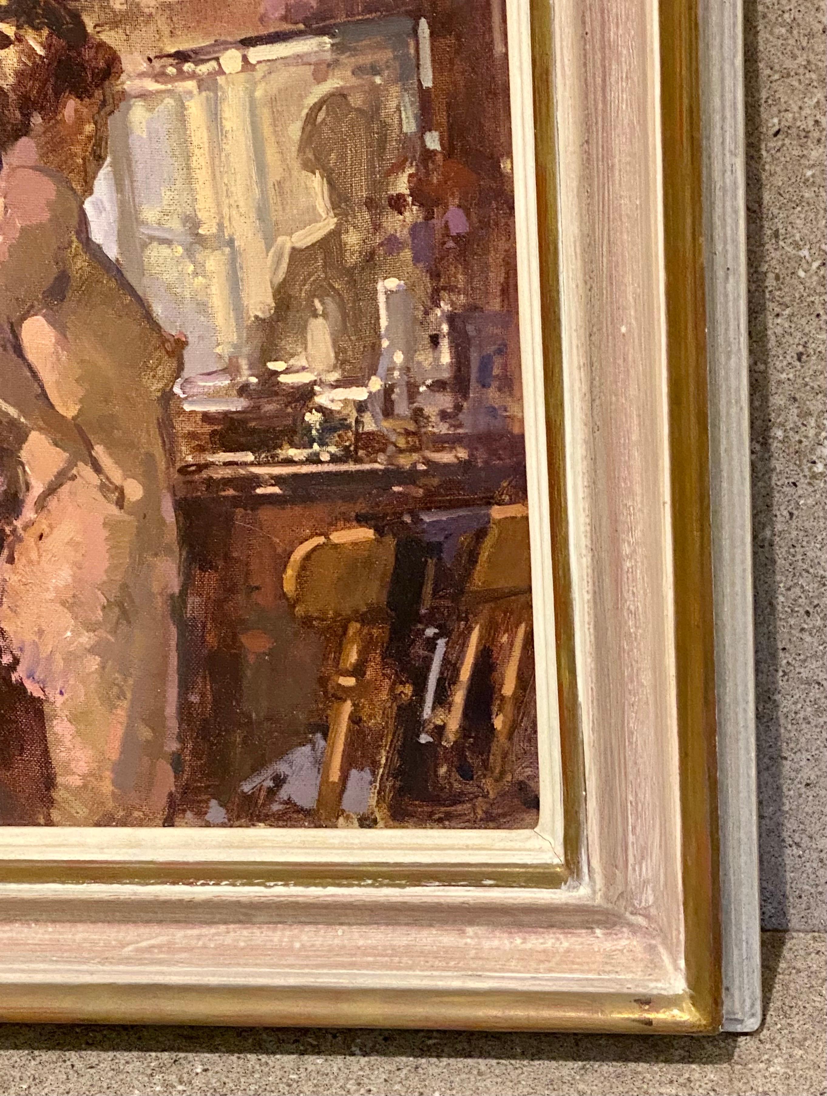 John Martin 1957 RBA.Impressionist Nude Oil Painting Signed.Bella at the Dresser 3