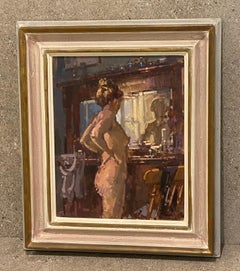 John Martin 1957 RBA.Impressionist Nude Oil Painting Signed.Bella at the Dresser