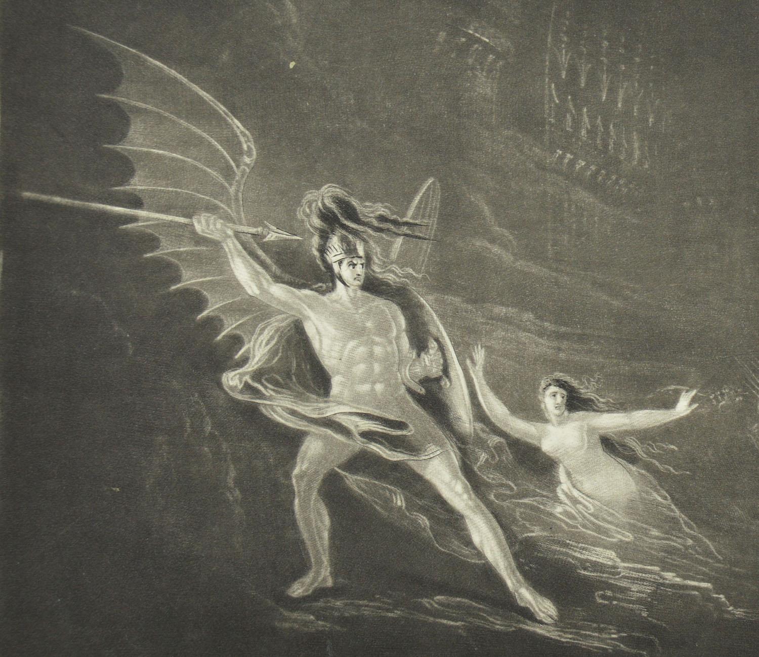 Romantic John Martin, Sin Preventing The Combat Between Satan And Death, Mezzotint, 1827