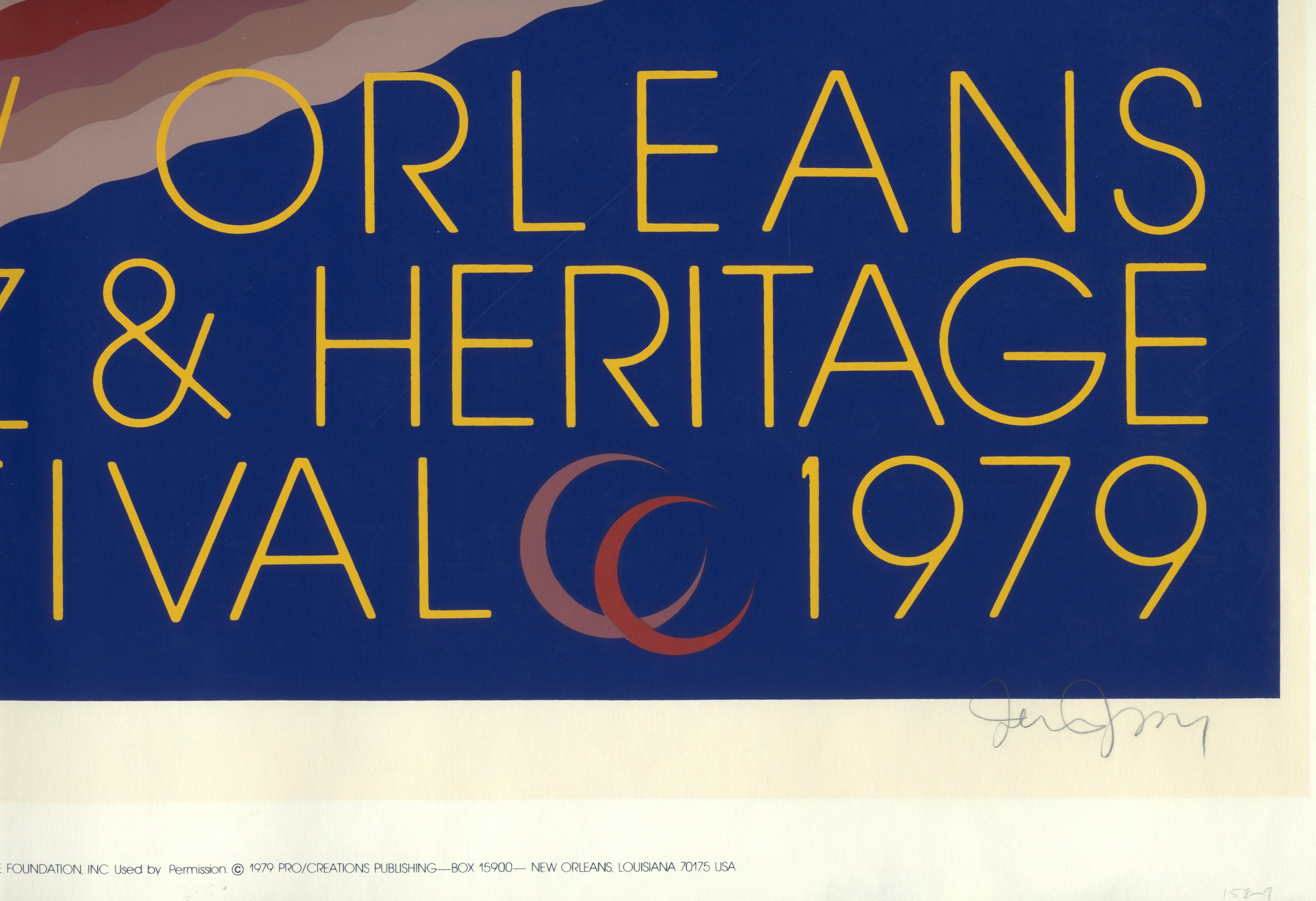 Affiche du 10e anniversaire du festival du jazz et du patrimoine de la Nouvelle-Orléans - 1979 - Print de John Martinez