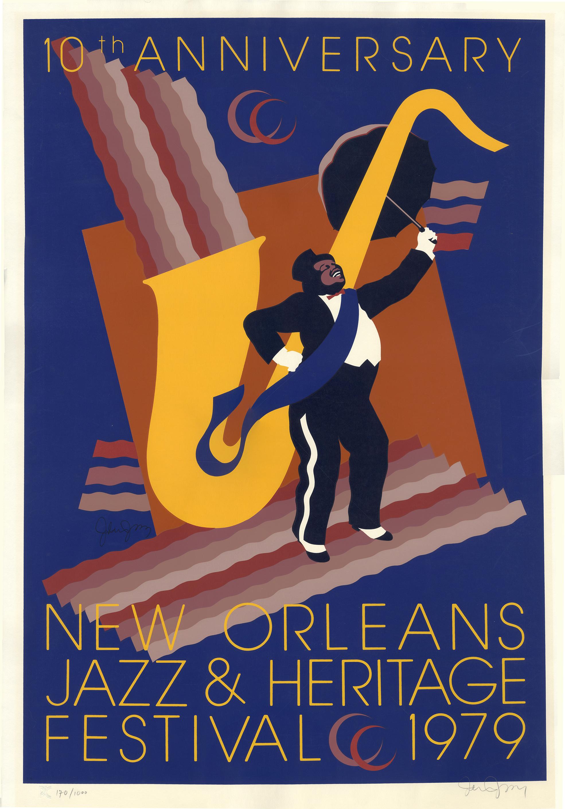 John Martinez Print - 10th Anniversary New Orleans Jazz and Heritage Festival Poster - 1979